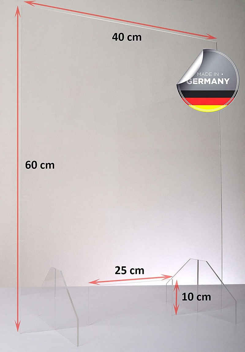 queence Trennwandplatten Tröpfchenschutz - Schutzplatte aus Acrylglas zum aufstellen mit Füßen, Spuckschutz - Hustenschutz - Verschiedene Größen