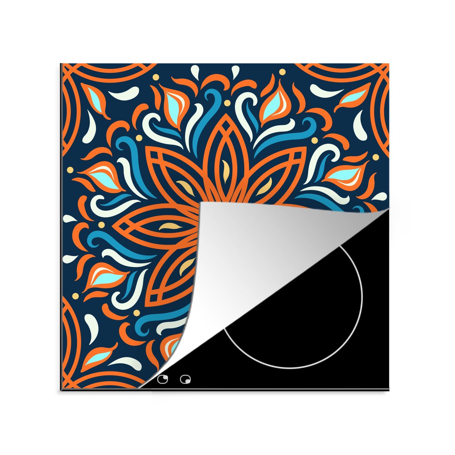 Arbeitsplatte (1 Herdblende-/Abdeckplatte Orange, - MuchoWow cm, Ceranfeldabdeckung, Vinyl, küche - für Blume tlg), Blätter 78x78