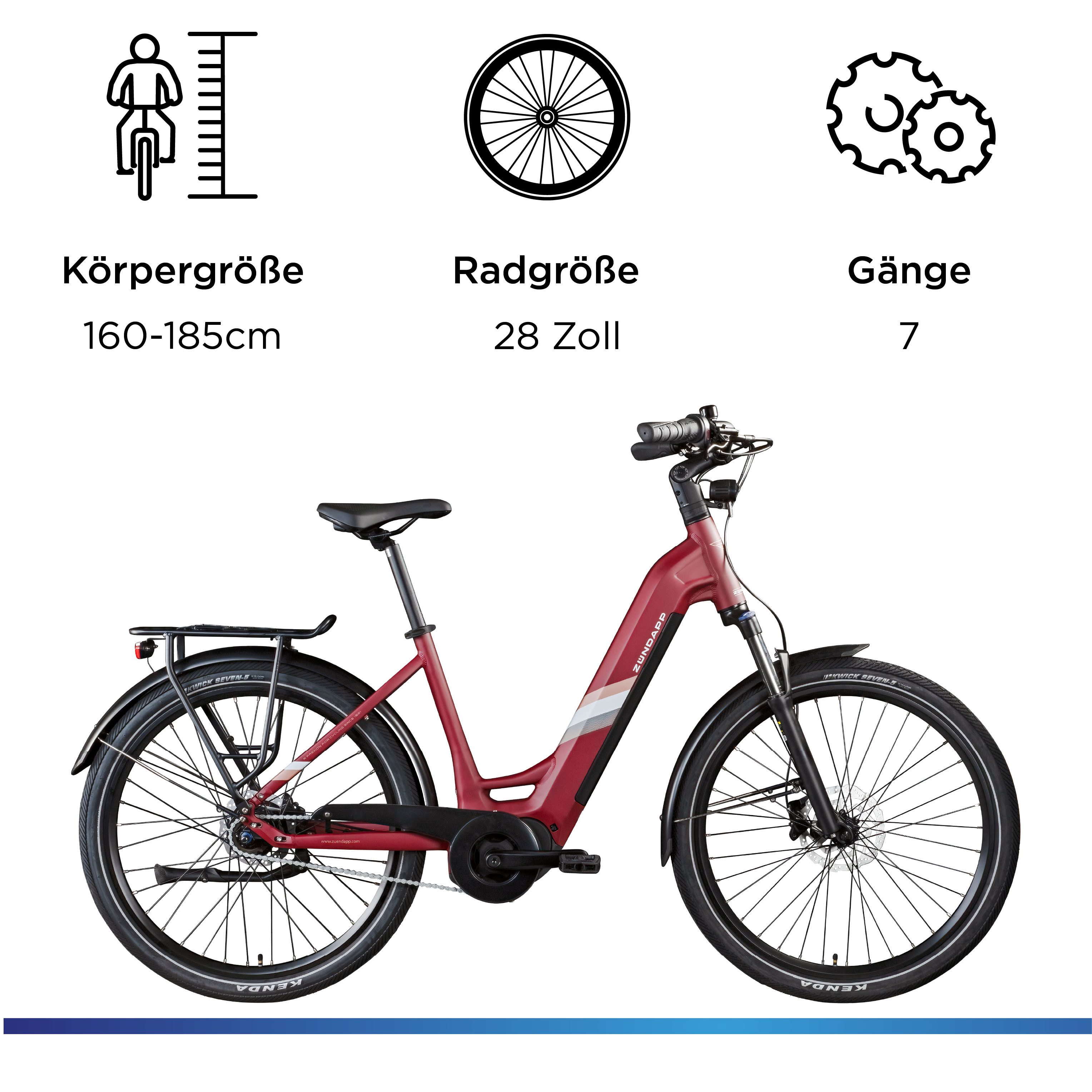 Zündapp E-Bike Cityrad X800, 7 Gang, Nabenschaltung, Mittelmotor, 550 Wh, Pedelec, Elektrofahrrad für Damen und Herren