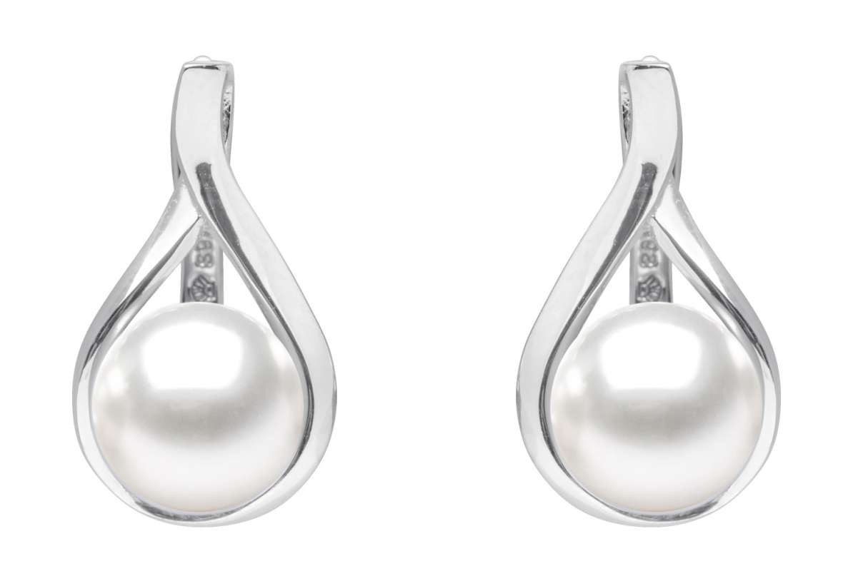 Gaura Pearls Perlenohrringe Casual weiß rund 8.5-9 mm Süßwasserzuchtperle, 925er Sterlingsilber, rhodiniert