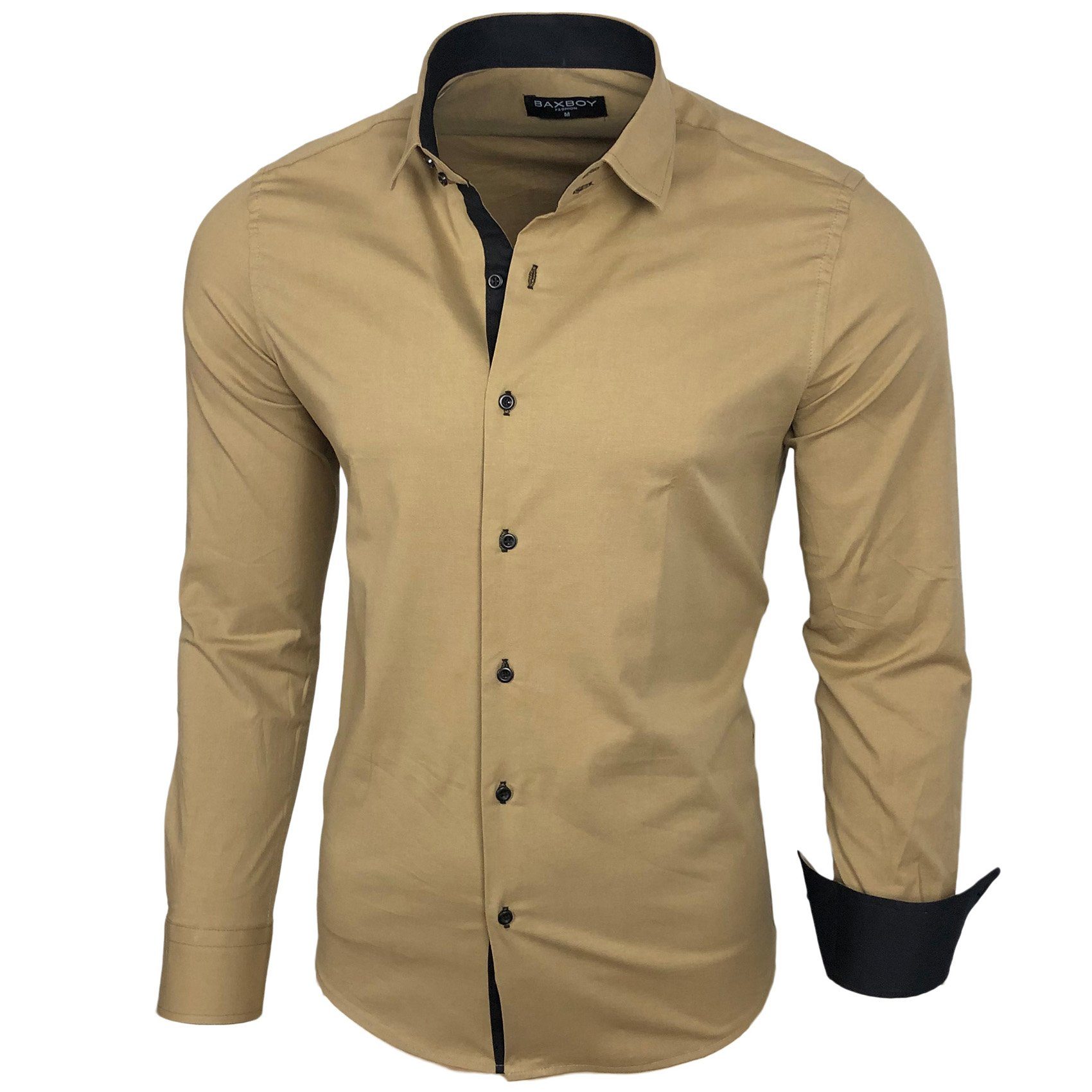 Baxboy Langarmhemd Baxboy Herren Kontrast Hemden Business Freizeit modernes günstig online kaufen