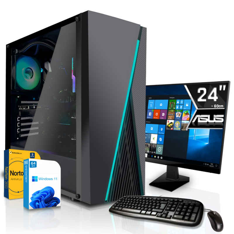 SYSTEMTREFF Gaming-PC-Komplettsystem (24", AMD Ryzen 5 4650G, AMD Radeon RX Vega - 7 Core, 16 GB RAM, 1000 GB HDD)