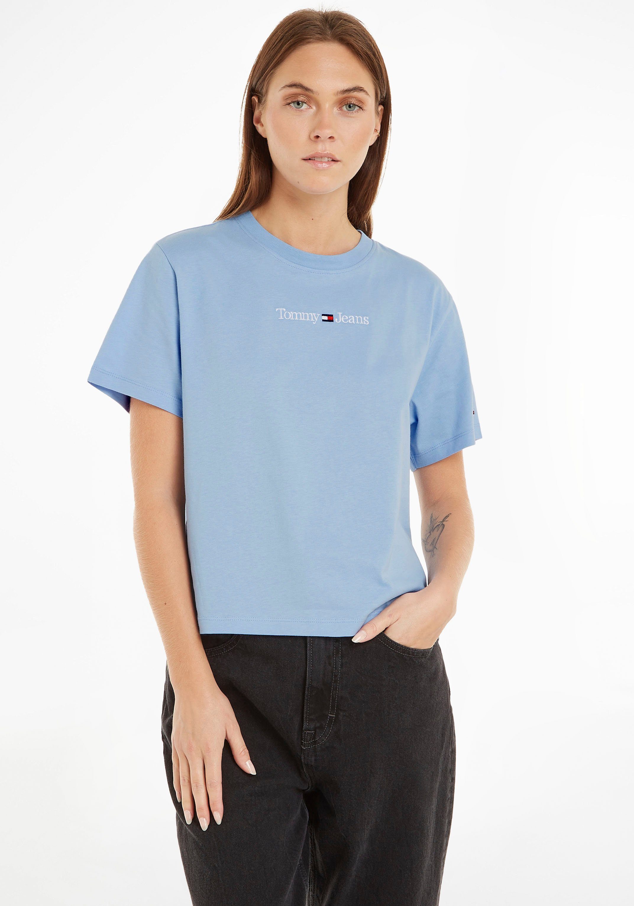 Tommy Jeans Kurzarmshirt Linear mit Jeans Logoschriftzug Pearly-Blue TEE SERIF CLS LINEAR Tommy TJW