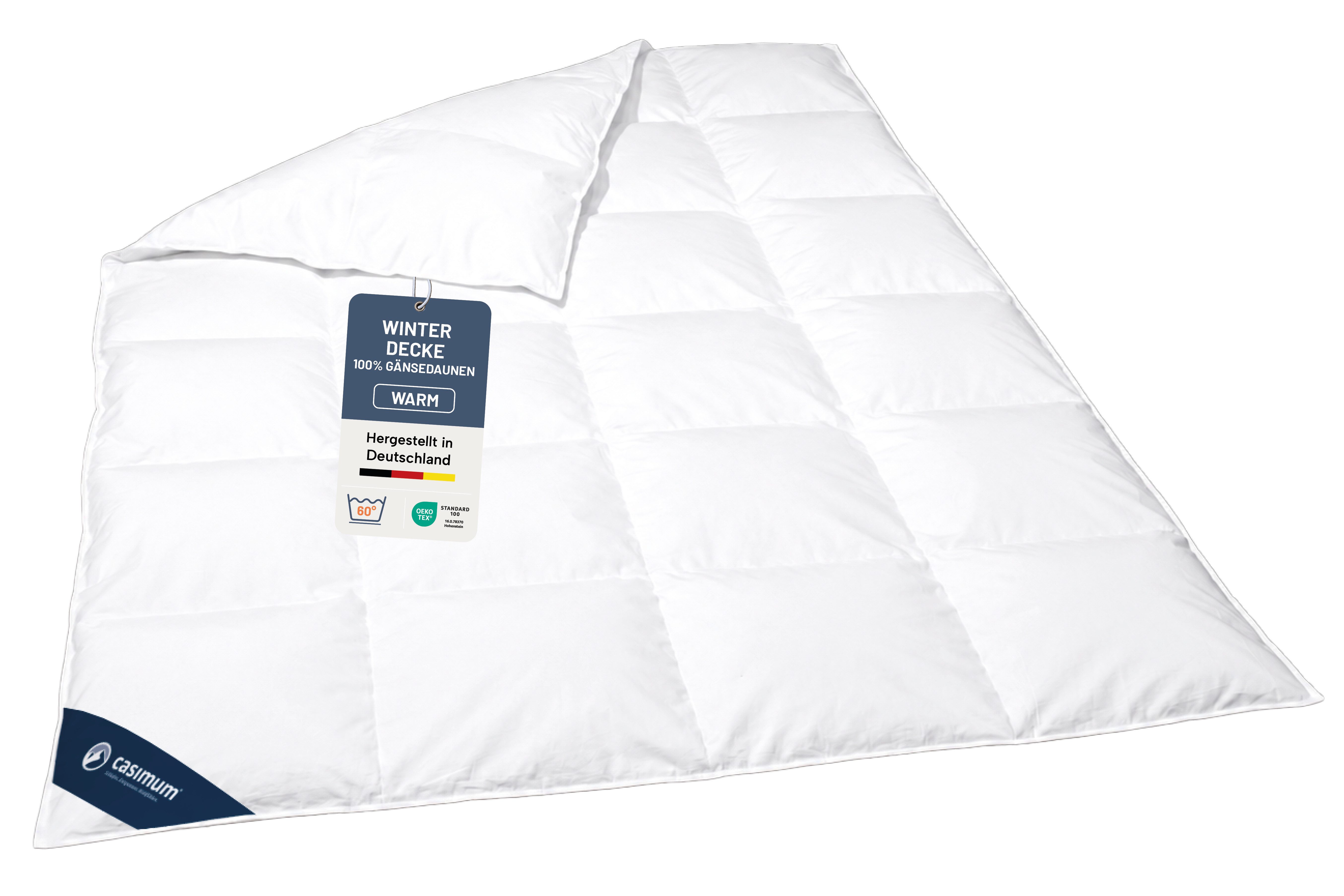 casimum Gänsedaunenbettdecke FIRST CLASS Daunendecke 135x200, 155x220, 200x200 für Sommer & Winter, Füllung: 100% Gänsedaunen, Klasse 1, Downpass zertifiziert, Bezug: 100 % Baumwolle, Decke für Sommer, Winter, Ganzjahr, hergestellt in Deutschland