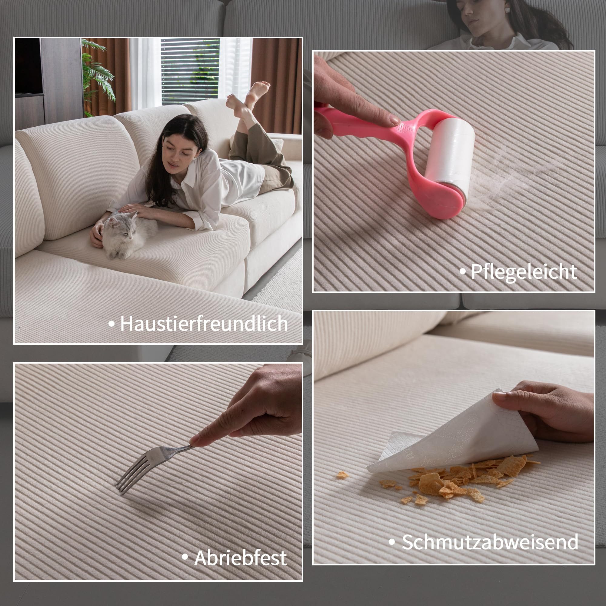 Diwzbyn Sofahusse für 1–4 Sitzer, elastischer Sitzkissenbezug, rutschfester Sofaüberzug, waschbar & pflegeleicht, universelle Passform