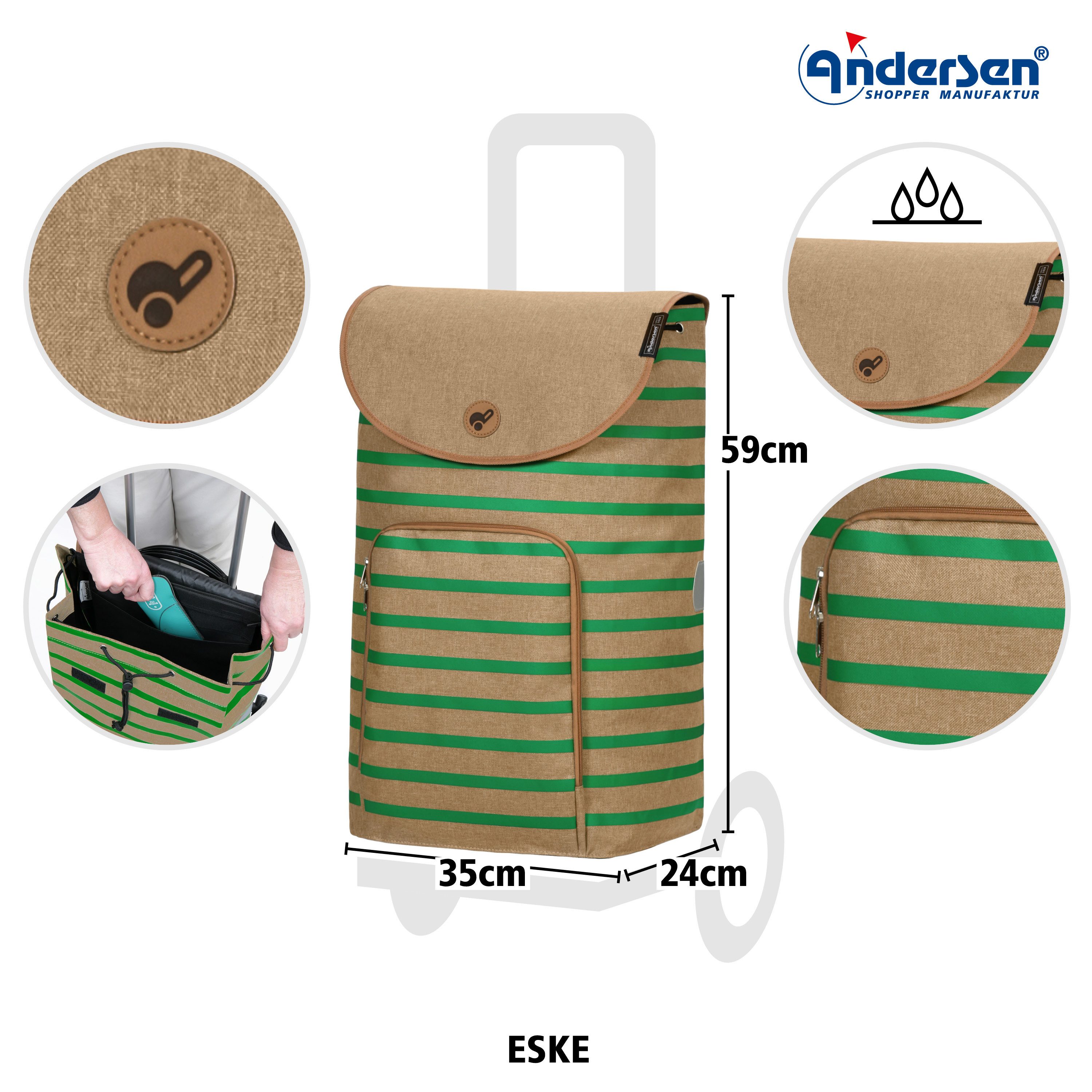 Andersen Einkaufstrolley Royal Shopper Eske grün, klappbare Ladefläche, belastbar bis 50kg, wasserabweisend