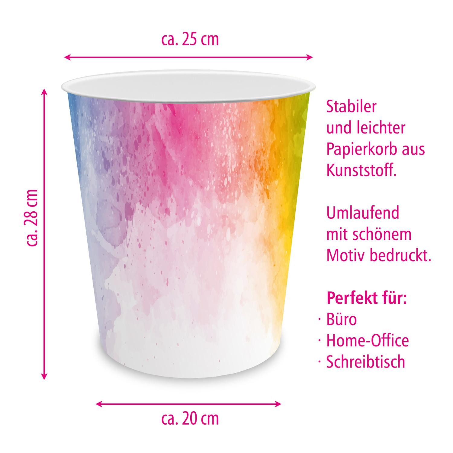 itenga Papierkorb itenga Papierkorb - Motiv Regenbogen Wasserfarben - ca. 11 Liter – Bild 2 von 3