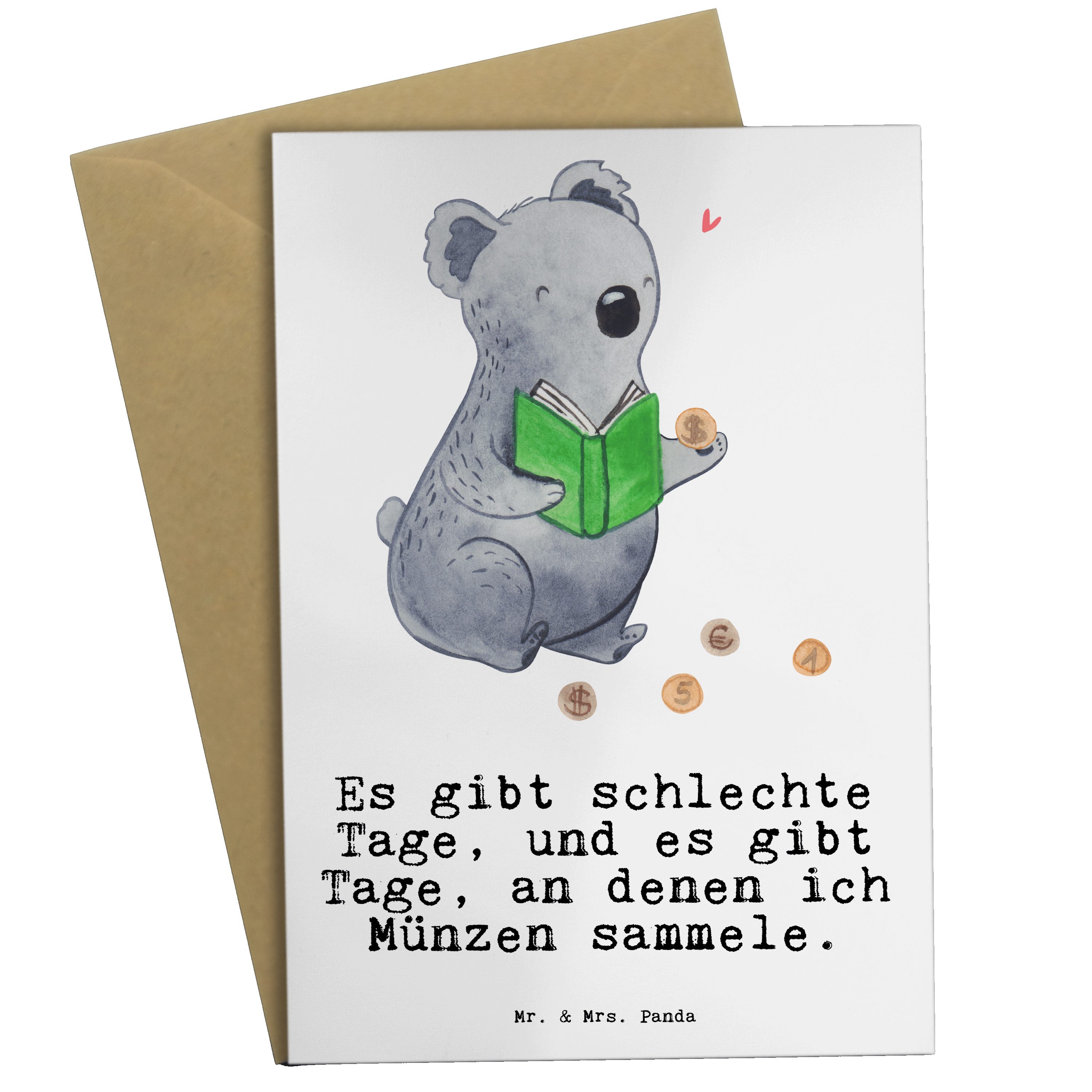 Koala Panda Mr. Tage - Hochzeitskarte, Weiß Münzen Grußkarte Geschenk, - Numismat sammeln & Mrs.