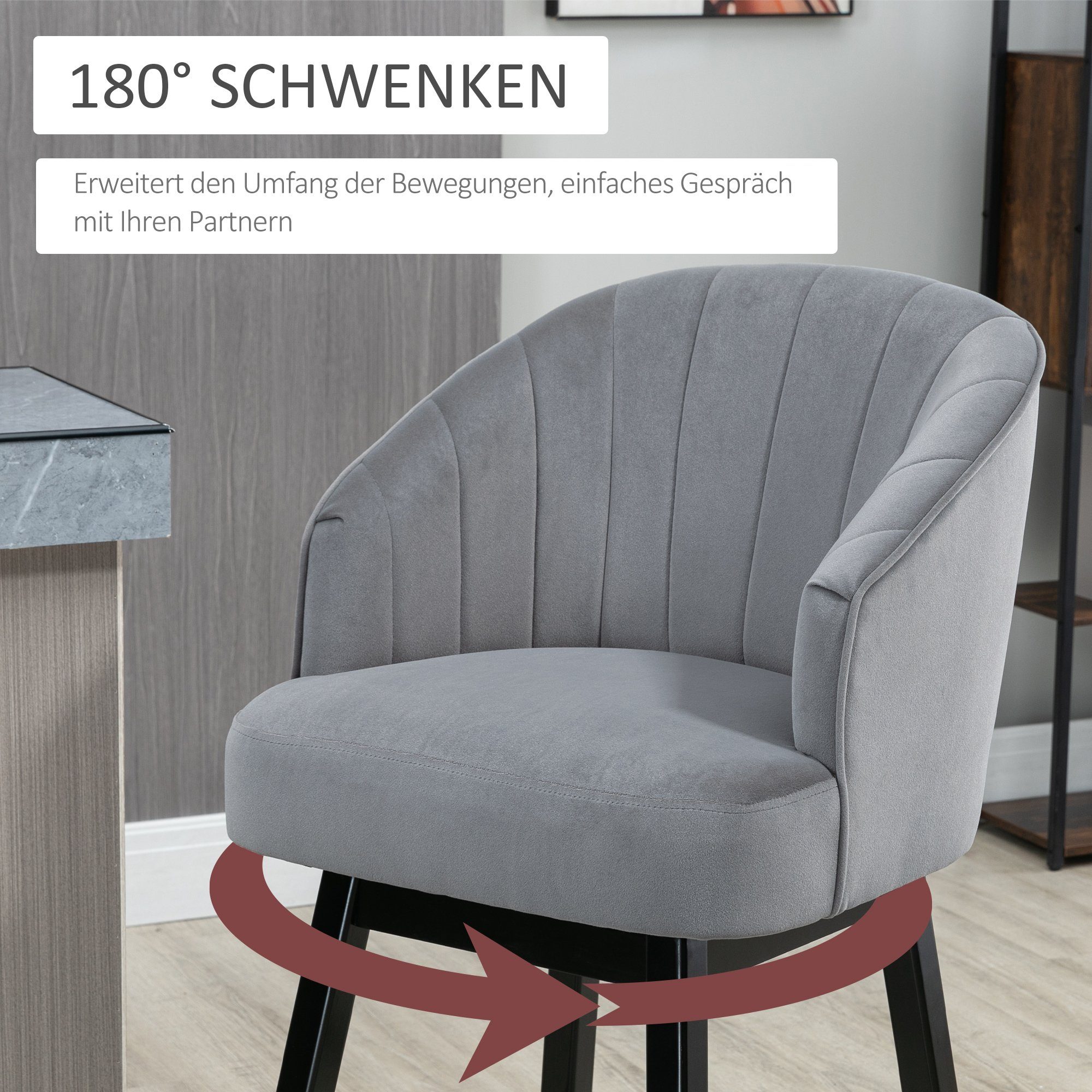 Bürostuhl; Füße x Barhocker, x 1 Sitzhocker, 60 eleganter 60 drehbar, rutschfeste Handbuch), x HOMCOM 1 (Set, x Drehsessel 112cm Bezug, 1-St., mit