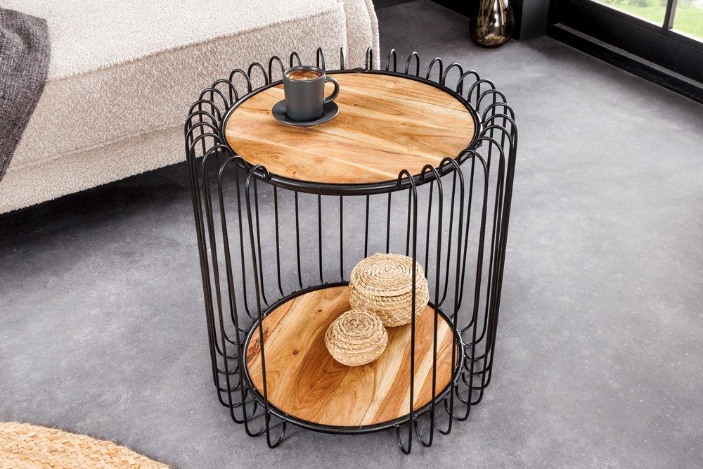 riess-ambiente Beistelltisch TRUE ELEMENTS 50cm natur/schwarz - Akazie, Massivholz, Eisen, handmade (Einzelartikel, 1-St), Industrial Couchtisch - ideal für Ess-, Wohn- & Schlafzimmer oder Loft