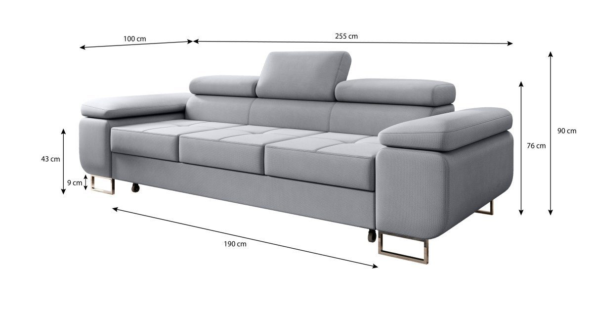 Aufbau Sofa mit (Samt), Sofa inkl. Siera Schlaffunktion Grau Baidani