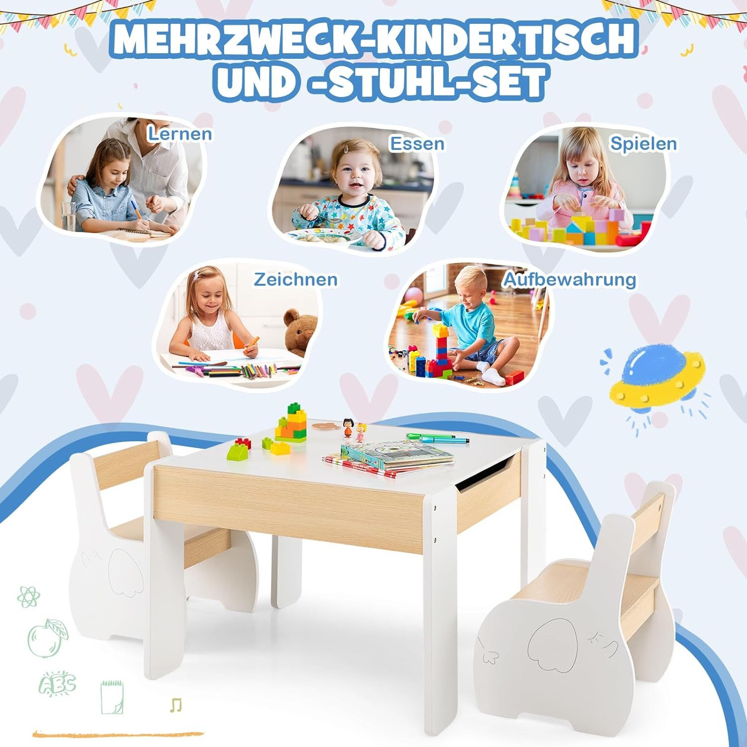 KOMFOTTEU Kindersitzgruppe Kindermöbel, (Set, 3-tlg), für Kinder ab 4 Jahren
