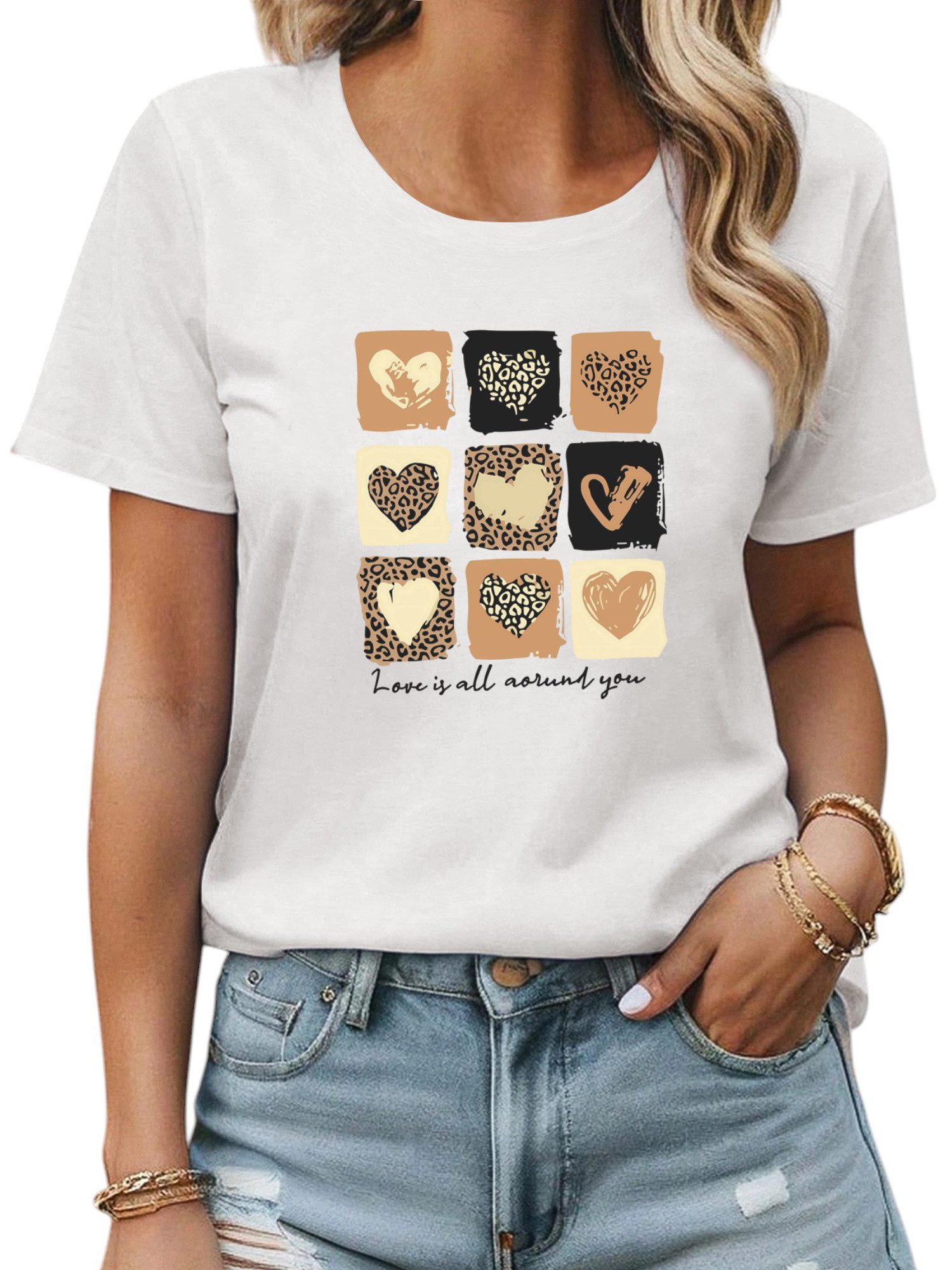 PYL Print-Shirt Damen Sommer Kurzarmbluse Locker günstig online kaufen