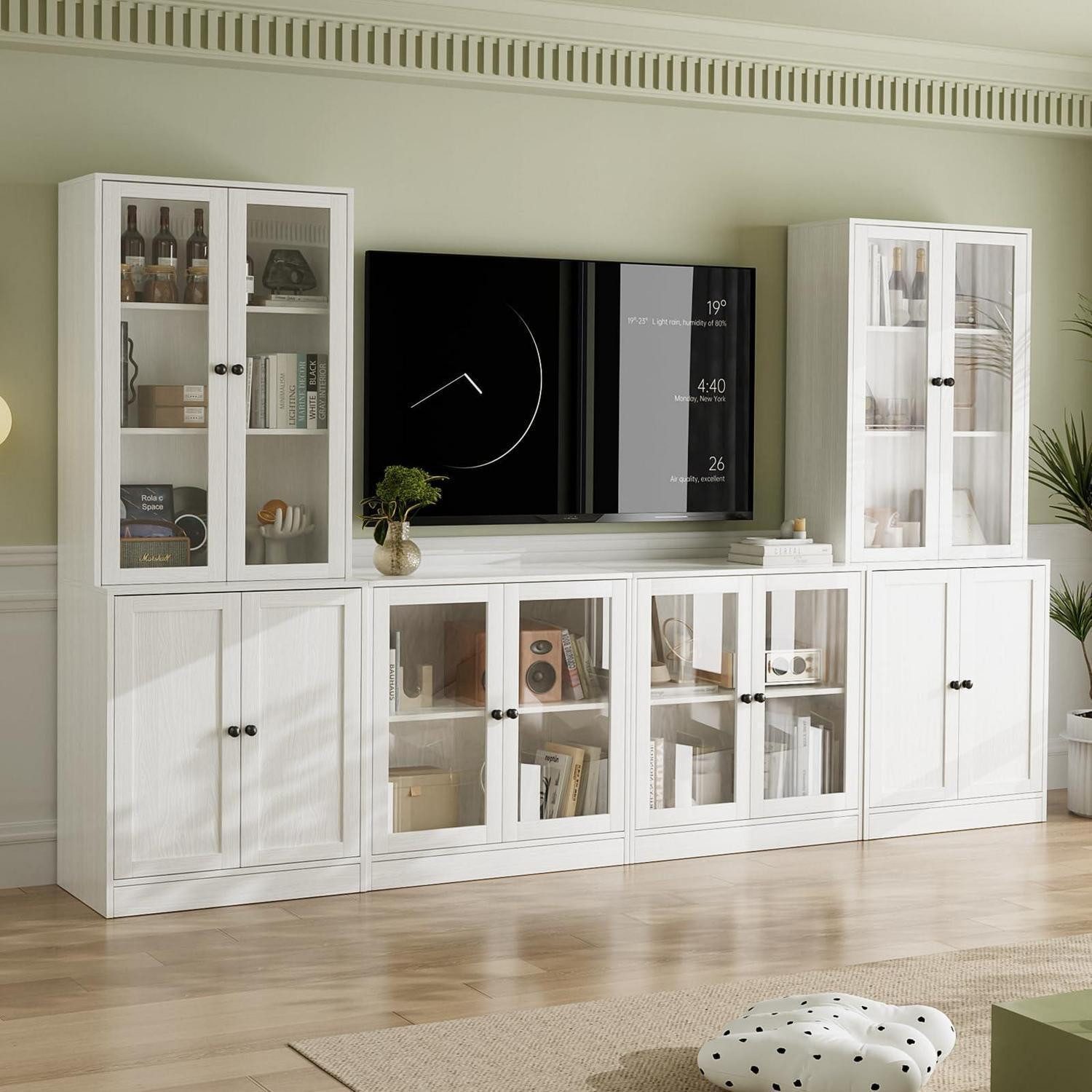 LuxusKollektion TV-Schrank Fernsehschrank Bücherregale 70 Zoll 280cm Glastüren Weiß