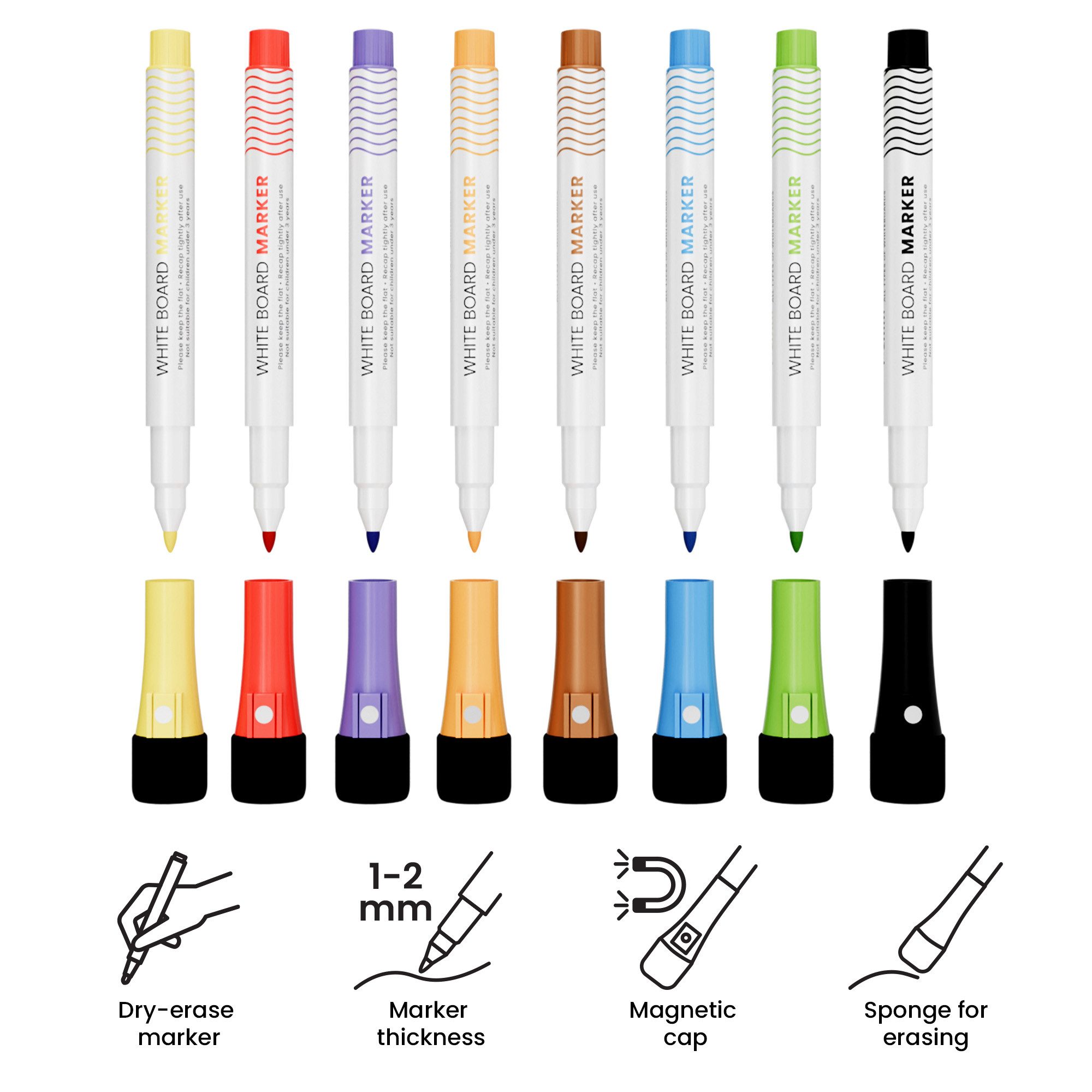 ALLboards Whiteboard Marker Dünn-spitzige Whiteboardmarker-Set ALLboards, (8-tlg)