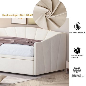 OKWISH Polsterbett Ausziehbares Schlafsofa Tagesbett (90/180*200 cm, mit Lattenrosten, Multifunktionsbett aus hautfreundlichem Samtstoff), Ohne Matratze