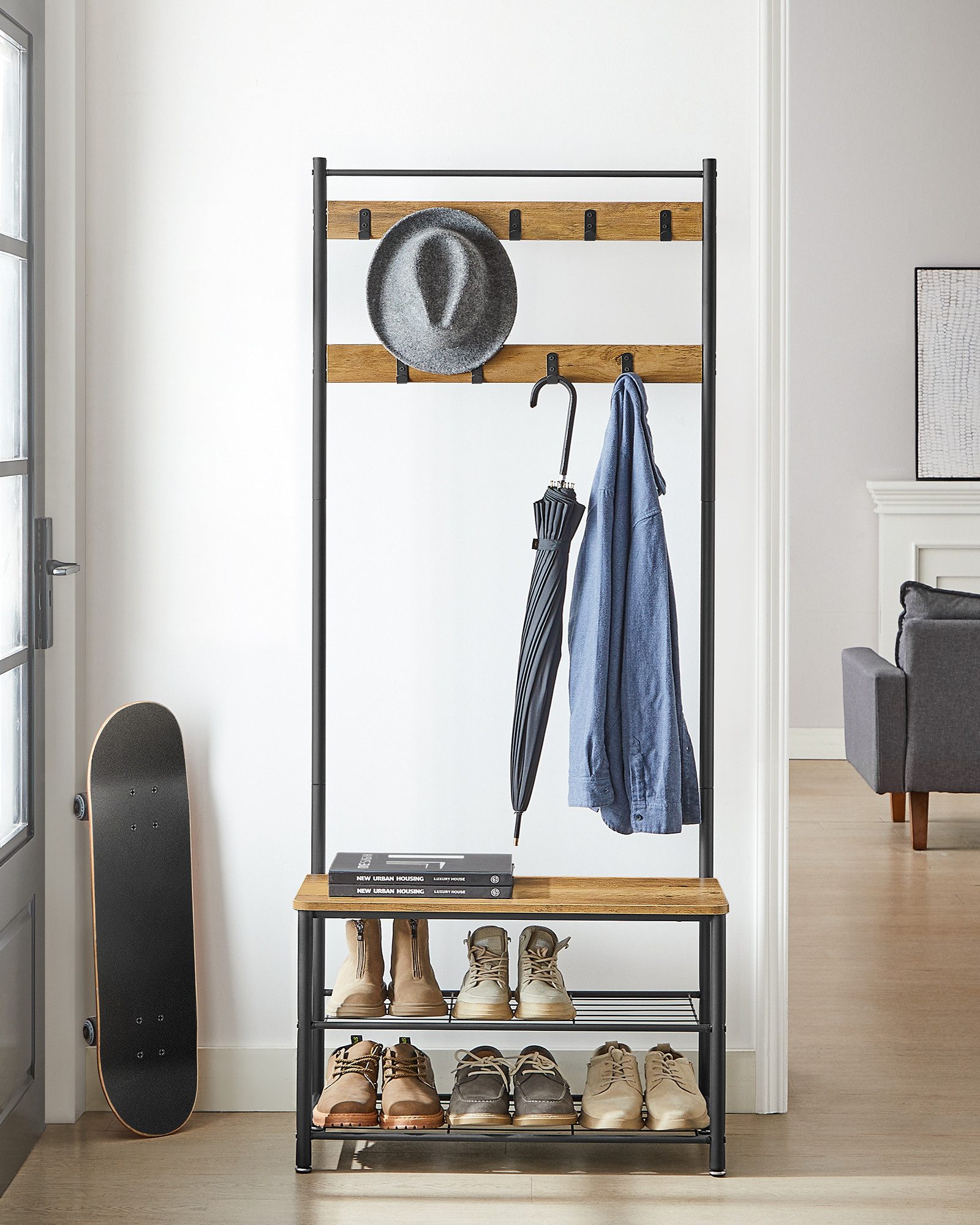 VASAGLE Garderobenständer Garderobe, mit Sitzfläche, 3 günstig online kaufen