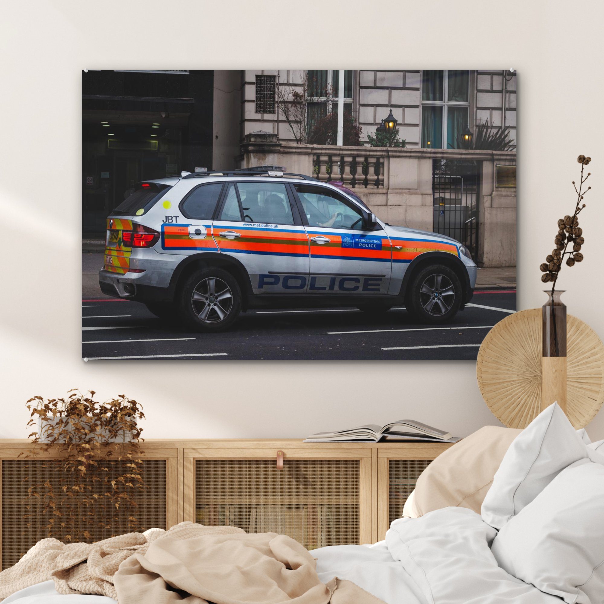 MuchoWow Auto Acrylglasbild & Schlafzimmer Straße, - Acrylglasbilder (1 Wohnzimmer Polizei St), -