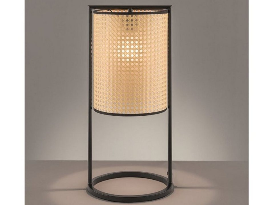 FISCHER & HONSEL LED Hockerleuchte, Tischlampe groß mit Rattan Lampen-Schirm, Vintage Korb-Lampe modern, Rattanlampe fürs Wohnzimmer &…