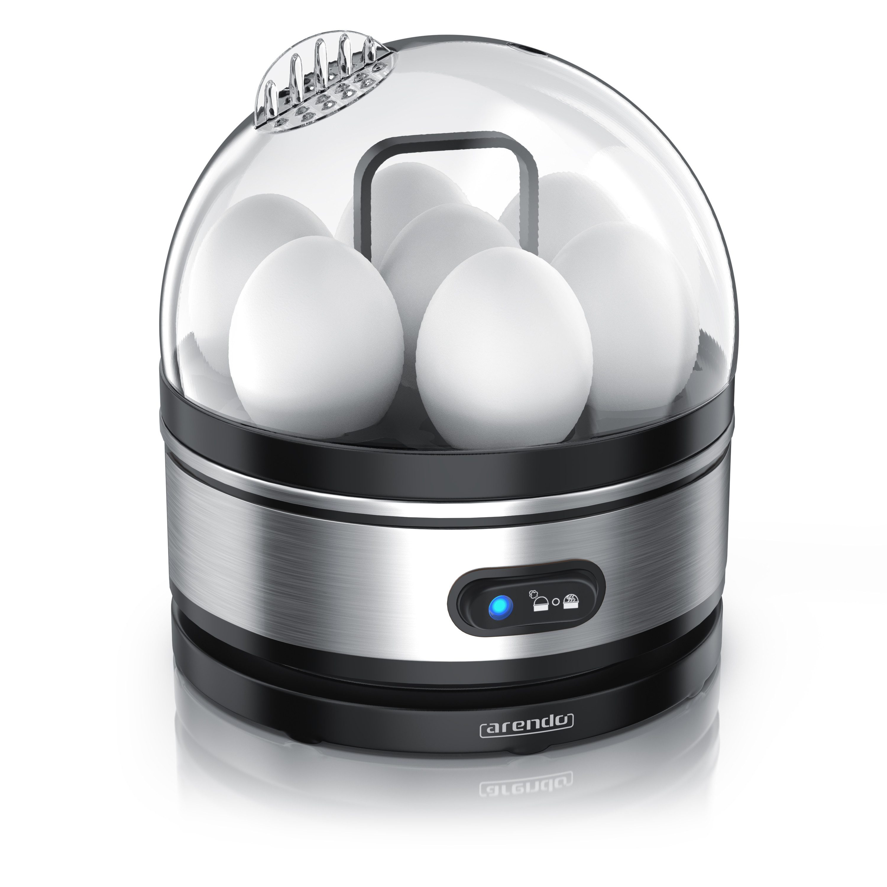 Arendo Eierkocher 7-fach, Edelstahl, frei wählbarer Härtegrad, mit Warmhaltefunktion, Anzahl Eier: 7 St., 400 W, für 1 - 7 Eier, 3 Härtegrade wählbar, Signalton, spülmaschinengeeignet
