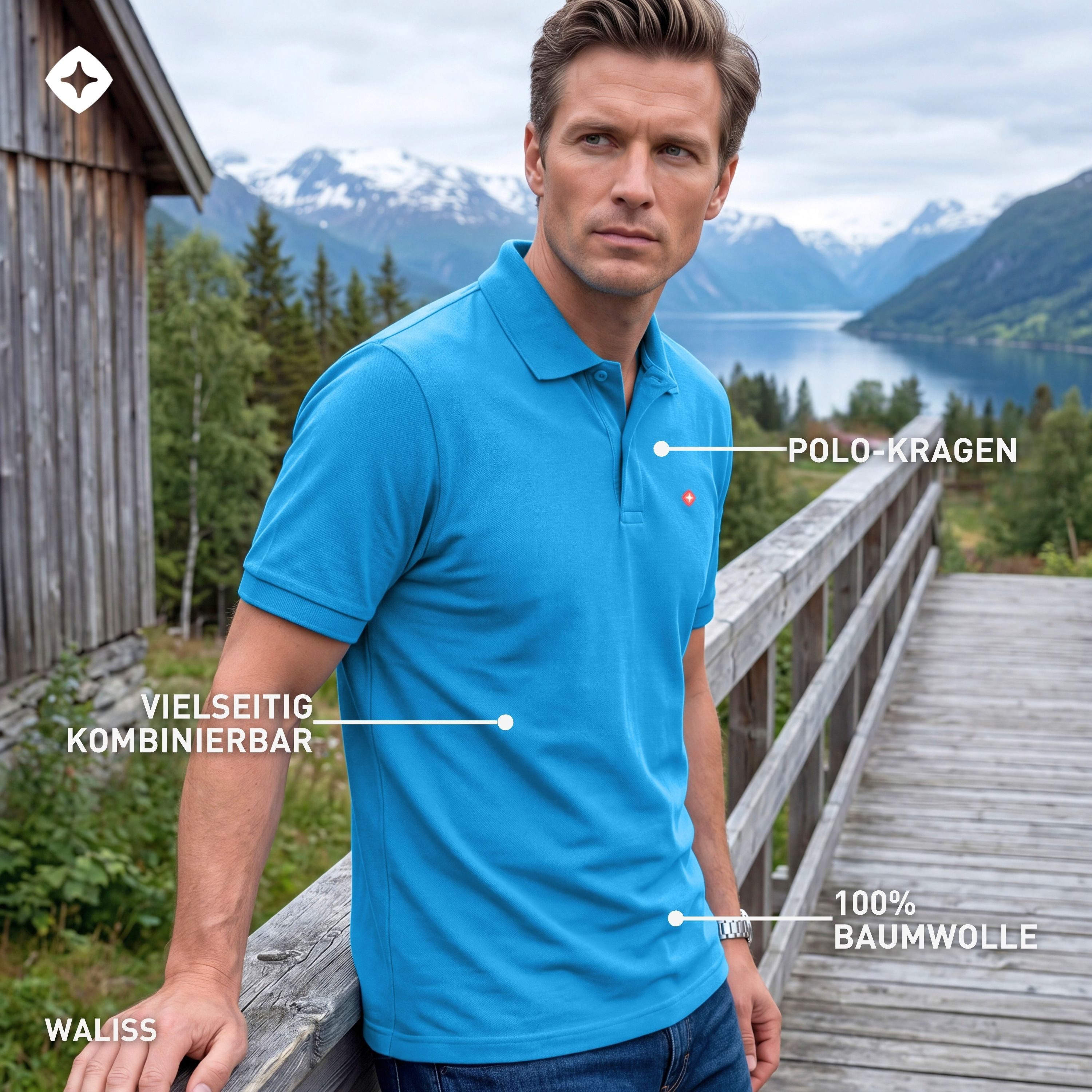 Höhenhorn Poloshirt Waliss Herren Shirt Polohemd für Männer Regular Fit aus Baumwolle Hautfreundlich, Atmungsaktiv, Pflegeleicht
