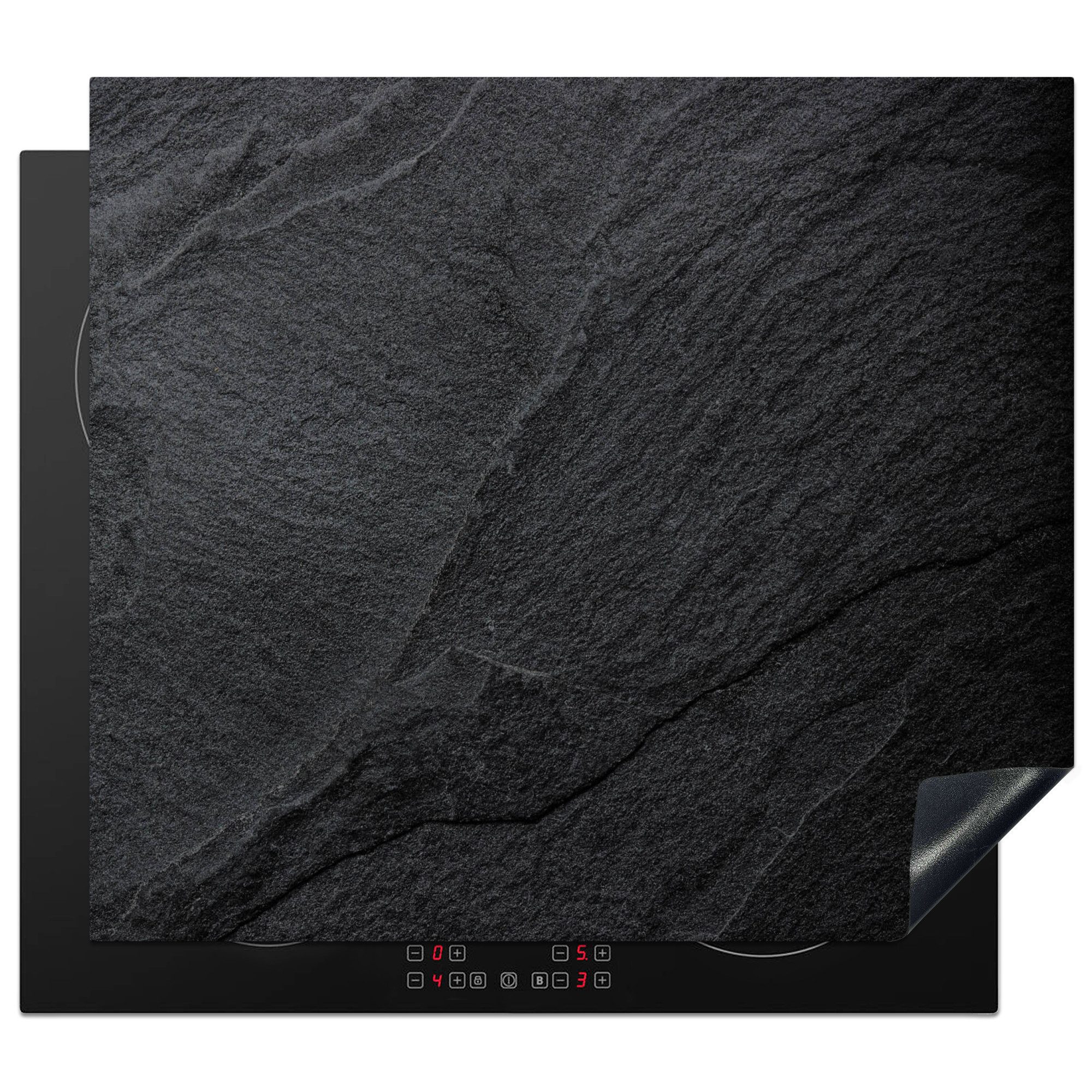 MuchoWow Herd-Abdeckplatte Beton - Schwarz - Industriell, Vinyl, (1 tlg), Ceranfeldabdeckung Küche, Herdabdeckplatte Einteilig, 60x52 cm