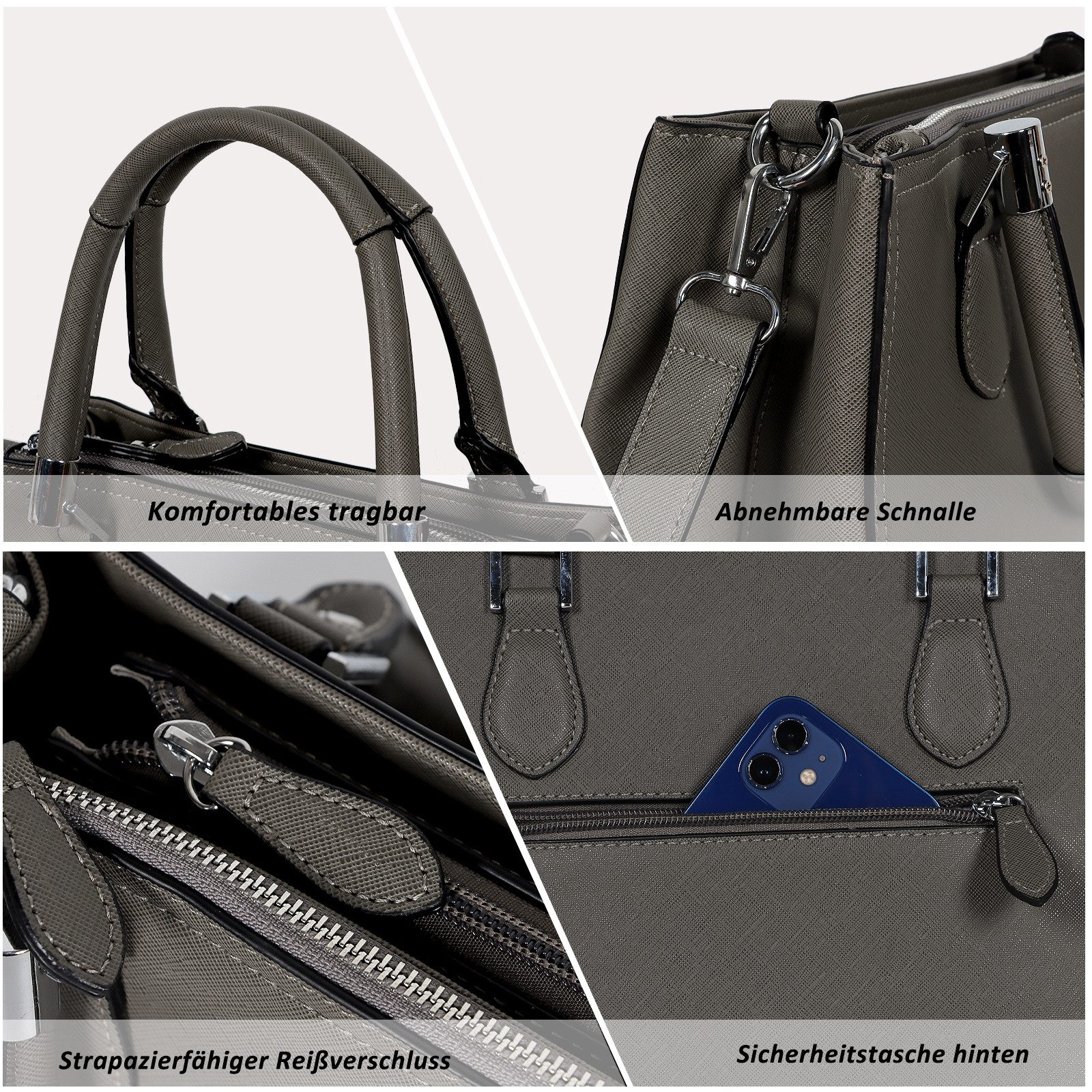 TAN.TOMI Henkeltasche Umhängetasche Messenger Taschen Kleine Handtasche für Damen (Mittel Mehrere Fächer & Reißverschlüsse, mit Abnehmbar Schulterriemen), Handtasche Damen Crossbody Tote Henkeltasche