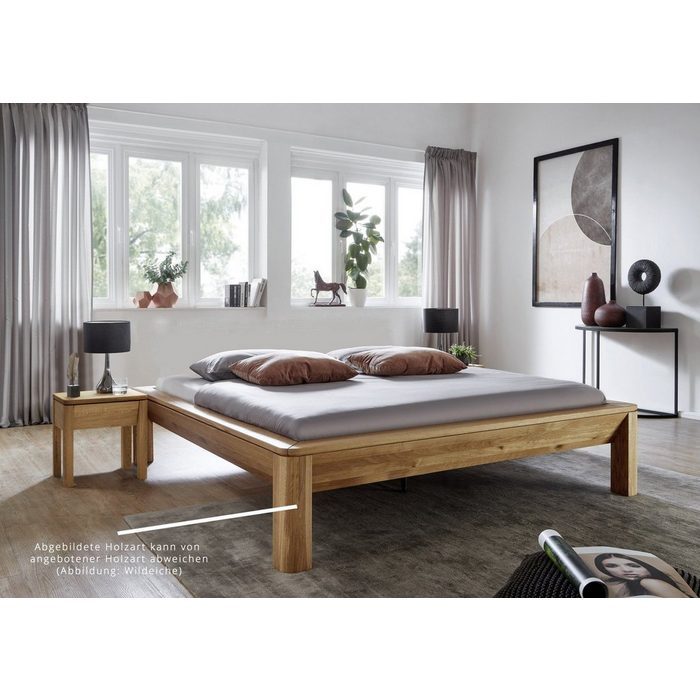 Natur24 Einzelbett Bett Luxemburg400 Wildeiche geölt Sonderlänge 160x220 ohne Kopfteil