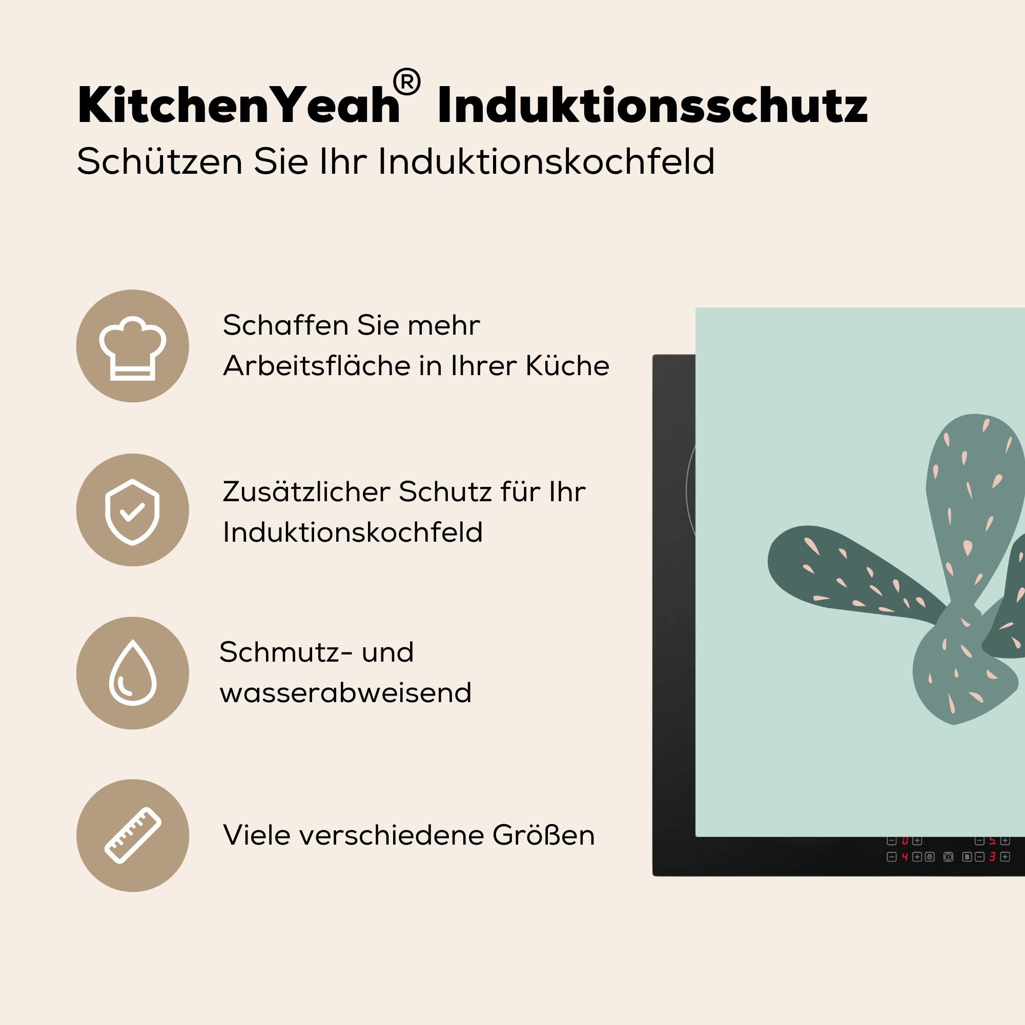 Kaktus Vinyl, küche cm, Abstrakt, (1 Arbeitsplatte Sommer 78x78 - MuchoWow Ceranfeldabdeckung, Herdblende-/Abdeckplatte für tlg), -