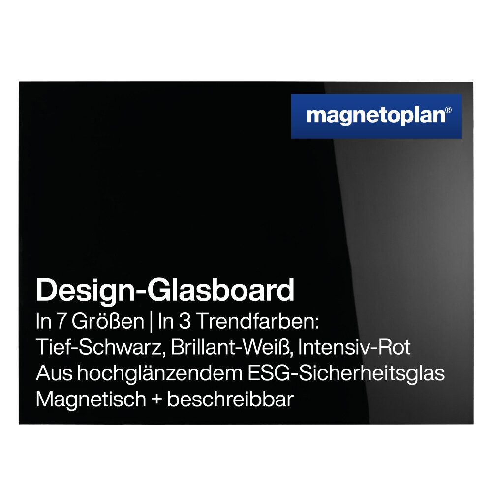 Anzeigetafel Design Glas-Magnettafel - 120x90cm - magnetisch/beschreibbar - Schwarz