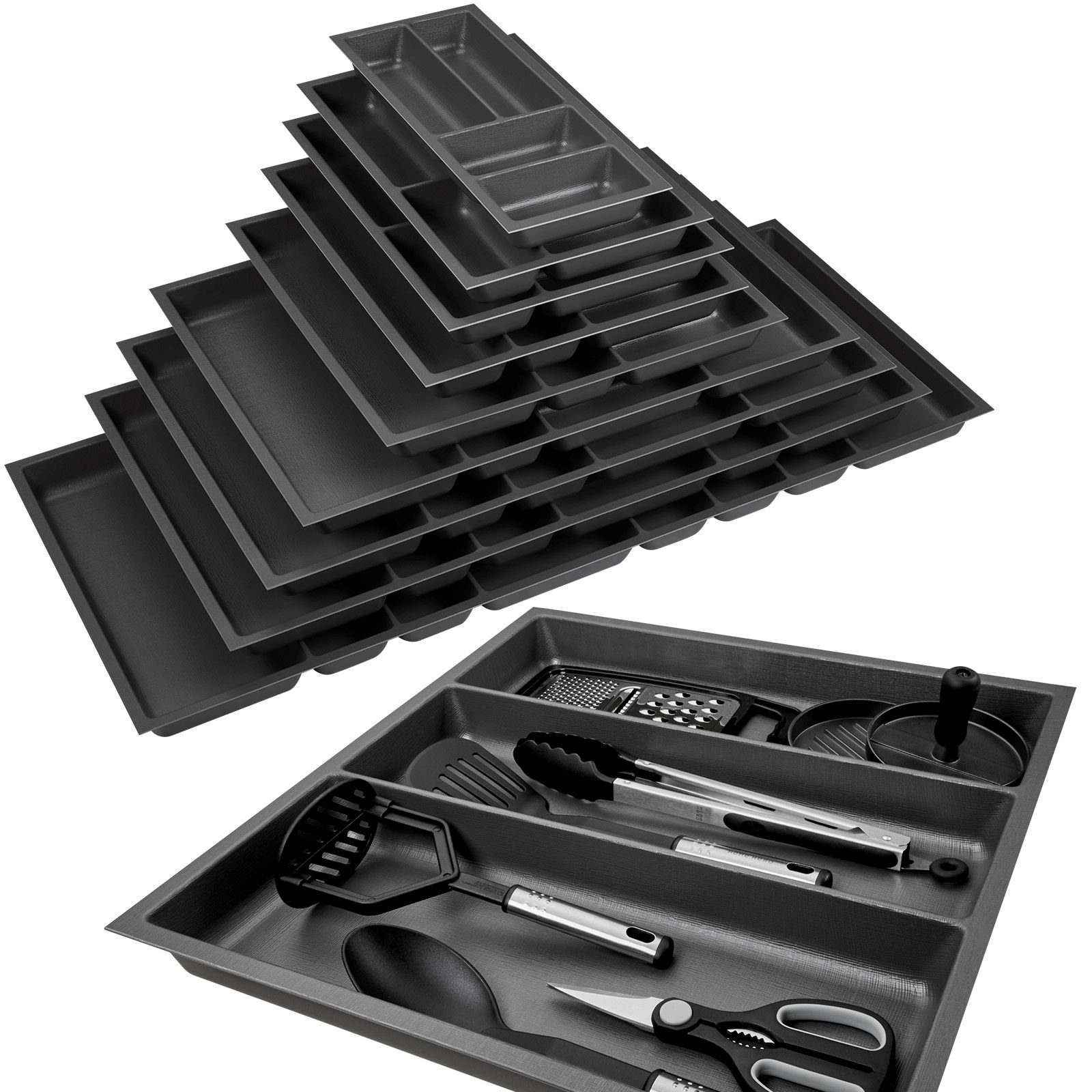 Besteckeinsatz Orga-Box 3 silbergrau Leinwandstil für Nobilia ab 08.2012