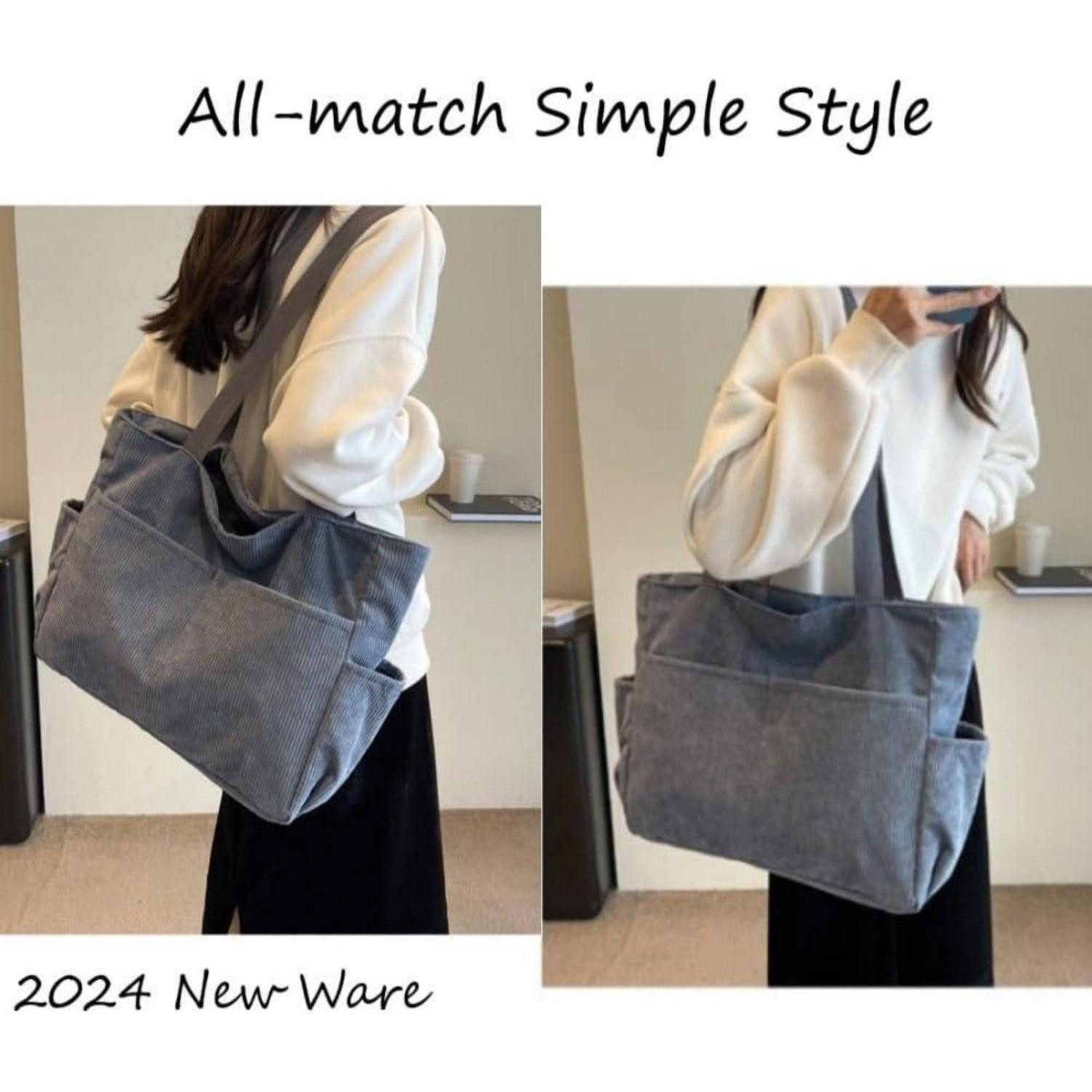 LuxusKollektion Shopper Handtasche Damen Kord Shopper Groß Reißverschluss Grau