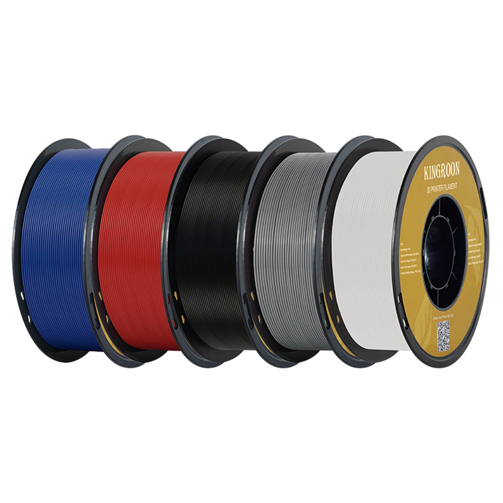 KINGROON Filament 3D-Drucker PETG Filament 1,75mm, 5kg, 5 Farben 3D-Druckmaterialien Hohe Festigkeit, Einfach zu Drucken