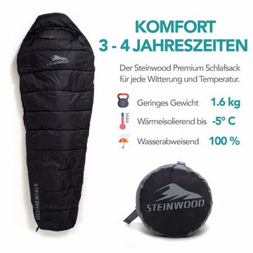 Steinwood Mumienschlafsack Steinwood Premium Schlafsack koppelbar extra breit 3-4 Season 210cm -…