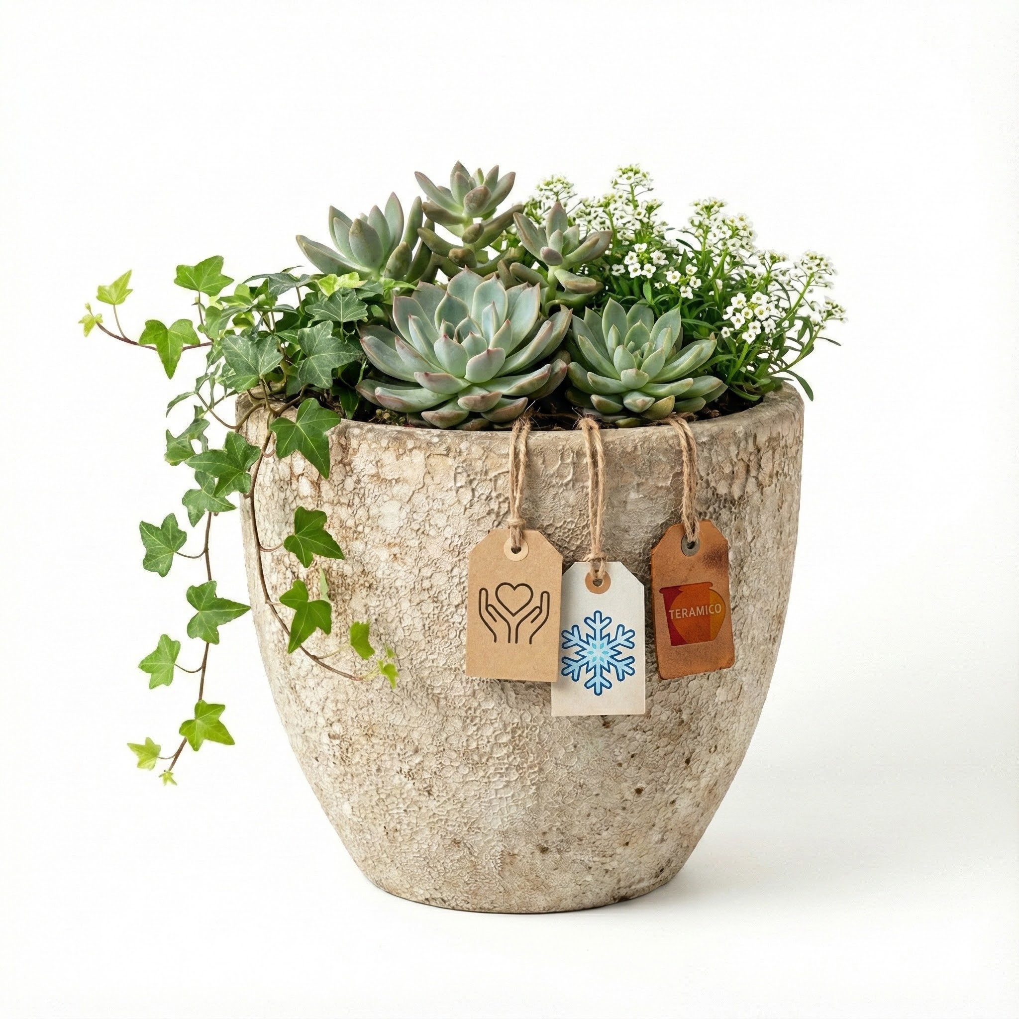 Teramico Pflanzkübel Keramik Pflanzgefäß Eggpot, Lava Weiß, Ø 21 cm, Steinzeug geschliffen, 100% Frostfest
