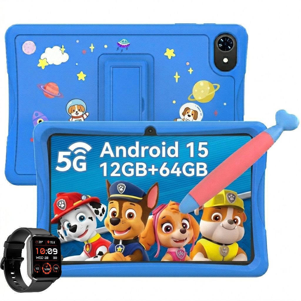 TABWEE 10" Kinder tablet Android15 mit Hülle/Stift/ Smartwatch Tablet (10.1", 64 GB, Android15, Google Kids Space/5G wifi/Android 15/mit Stift/Kinder-Smartwatch)