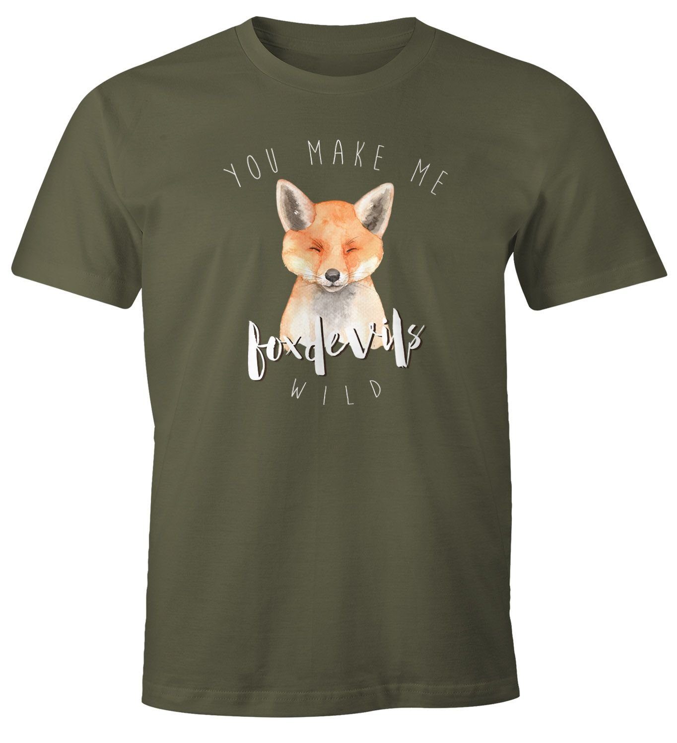 MoonWorks Print-Shirt Herren T-Shirt Gescenk You make me fox devils wild Liebe Denglisch Spruch Love Quote lustig verliebt Freund Freundin Moonworks® mit Print grün