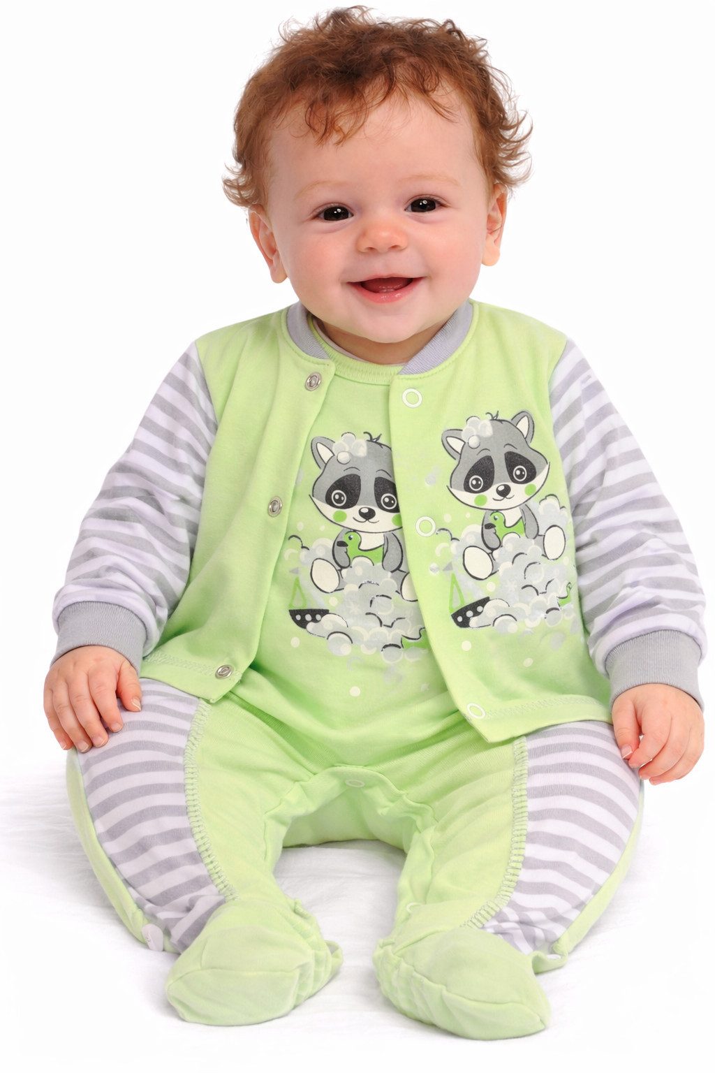 Strampler Strampler und Hemdchen Set Baby Anzug 2tlg in Grün gestreift