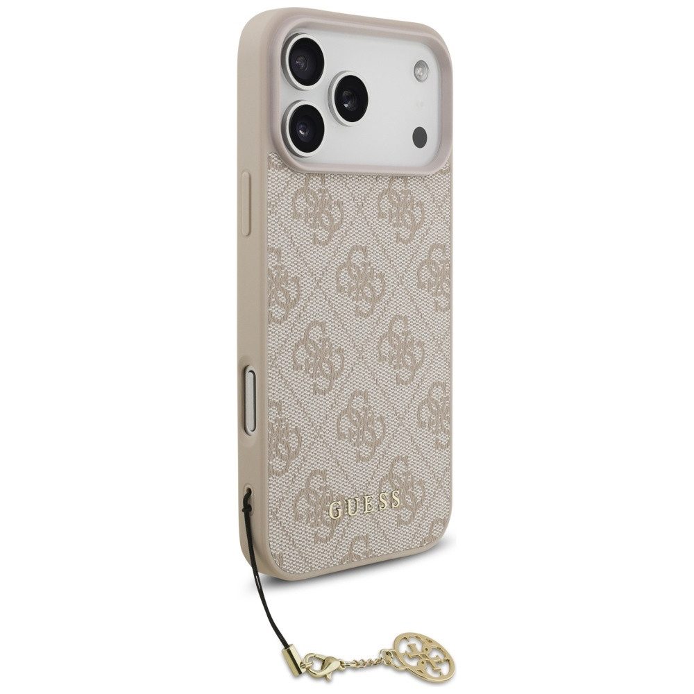 Guess Handyhülle iPhone 17 Pro Max MagSafe Kunstleder rosa mit Kette goldfarbig