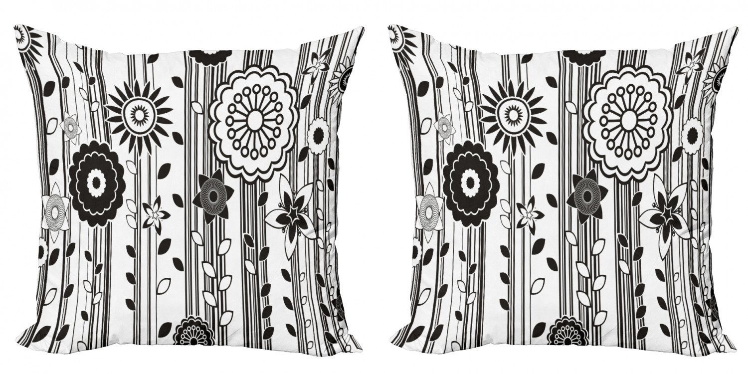 Kissenbezüge Schwarz Doppelseitiger Digitaldruck, Funky (2 Modern weiß Stück), Accent Blüten Abakuhaus und