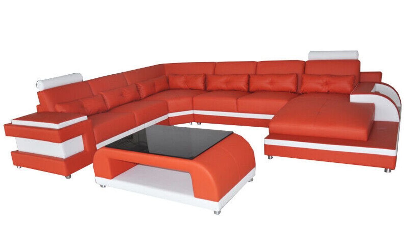 JVmoebel Ecksofa Polster Sitz Leder Couch mit USB Sofa Wohn Möbel Landschaft Garnitur Orange