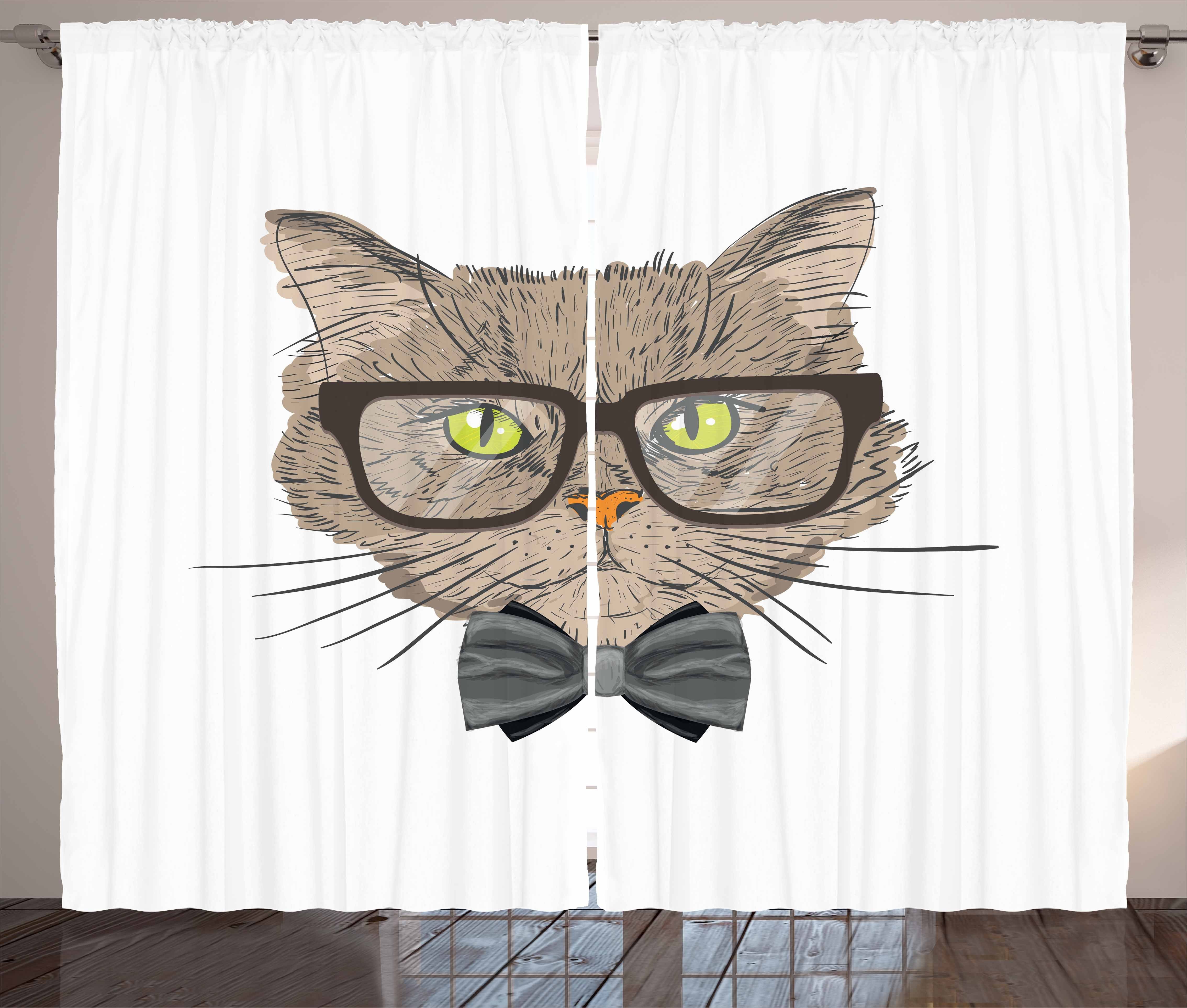 Gardine Schlafzimmer Kräuselband Vorhang mit Schlaufen und Haken, Abakuhaus, Geek Urban Style Hipster Cat