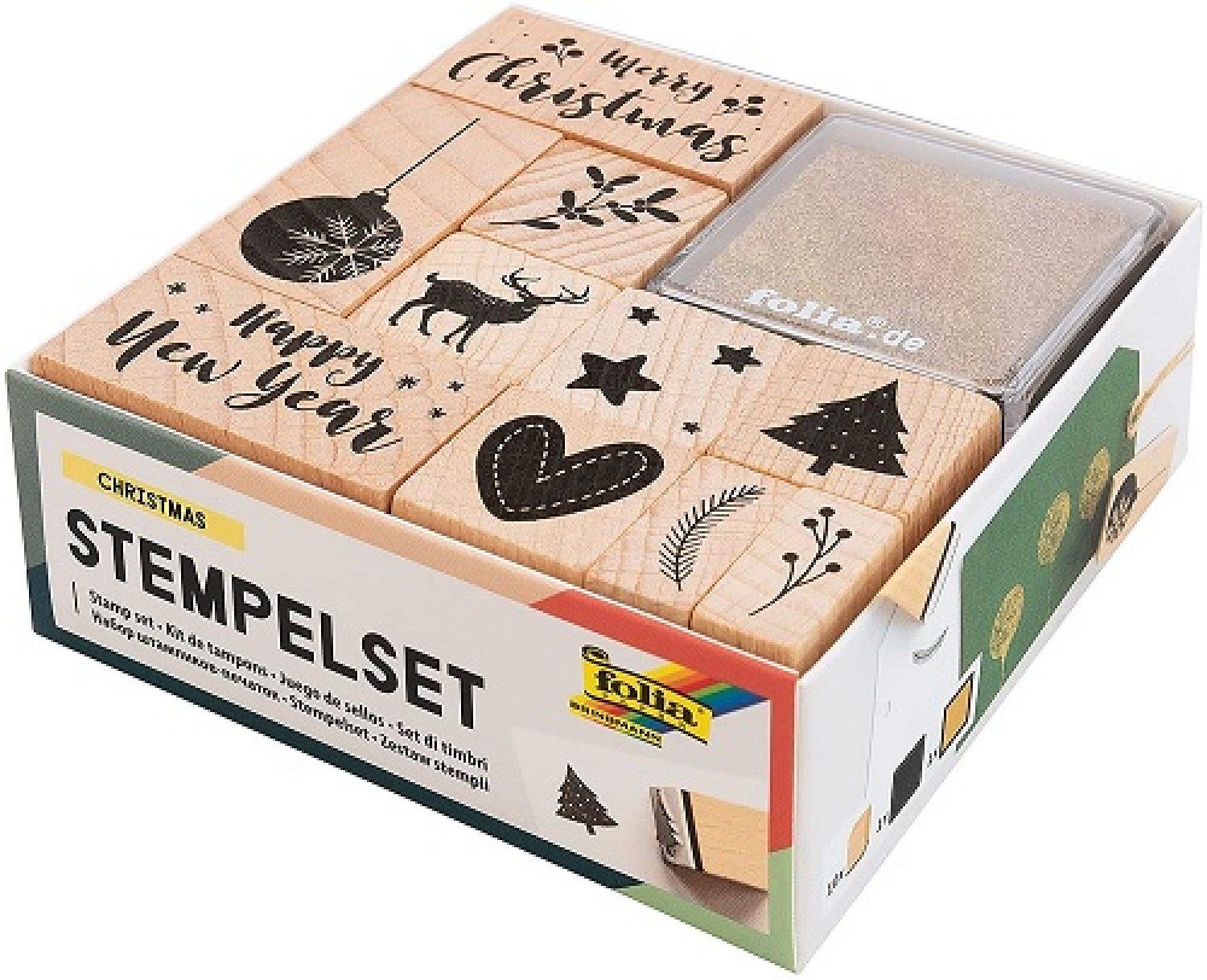 Folia Марки folia 31108 - Holzstempelset Christmas, inklusive 10 Holzstempel und 2 Маркиkissen