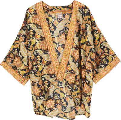 Guru-Shop Kimono Kurzer Kimono, Boho Kimono, offener Kimono -.., alternative Bekleidung