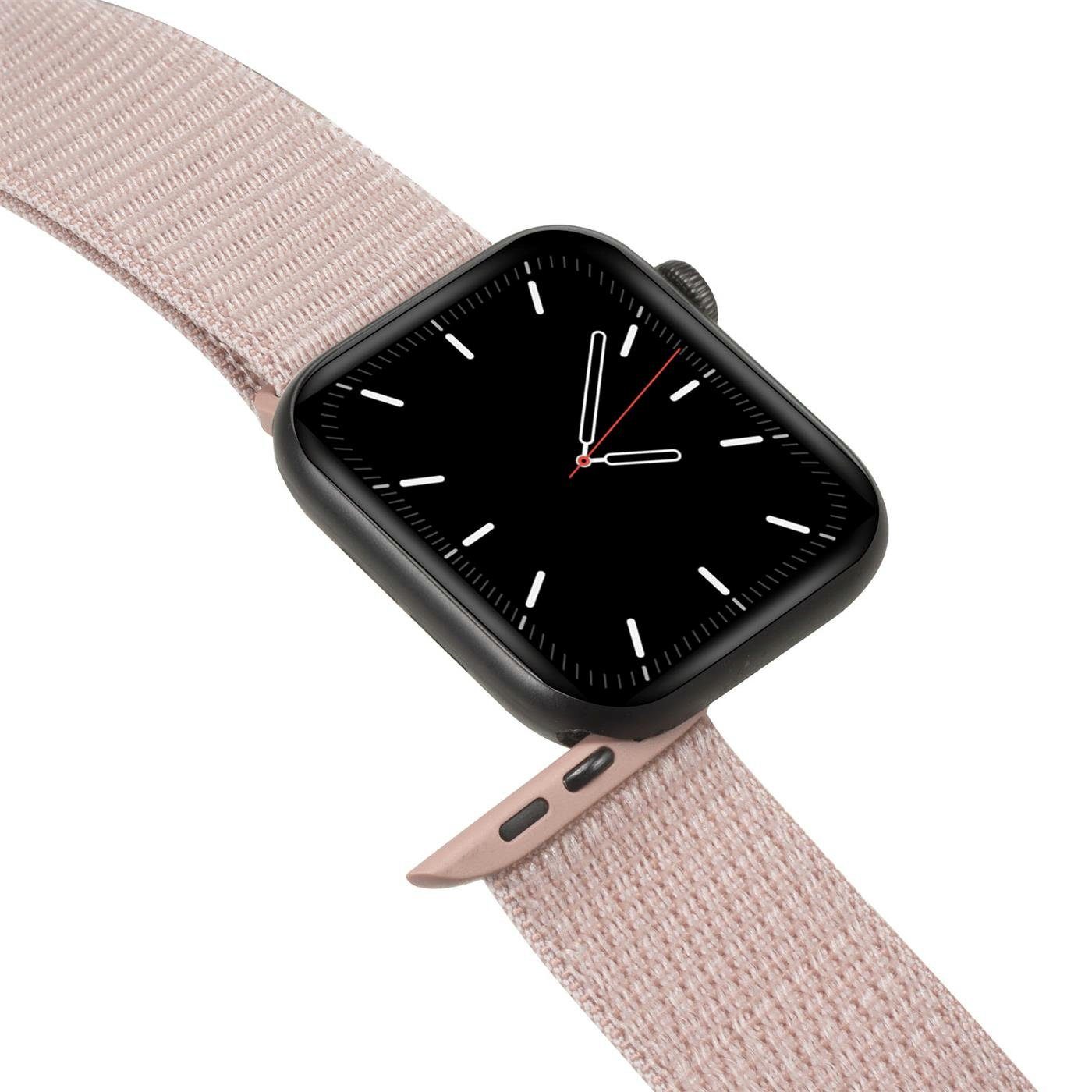 Stoff Rosa Serie mit Watch 45mm CoolGadget Smartwatch-Armband Uhren Apple Band 8 für Gehäuse, mit Nylon Ersatz Klettverschluss