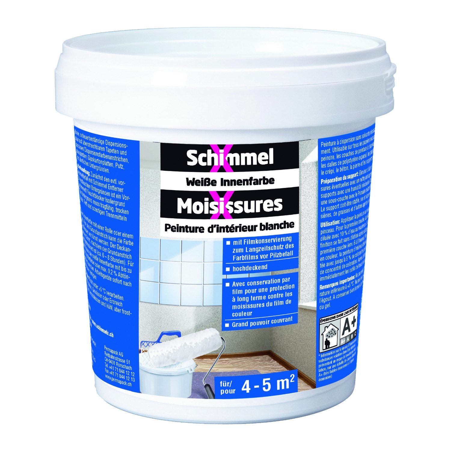 baufan® Wandfarbe SchimmelX Weiße Innenfarbe lösungsmittelfrei 750ml Anti Pilzbefall