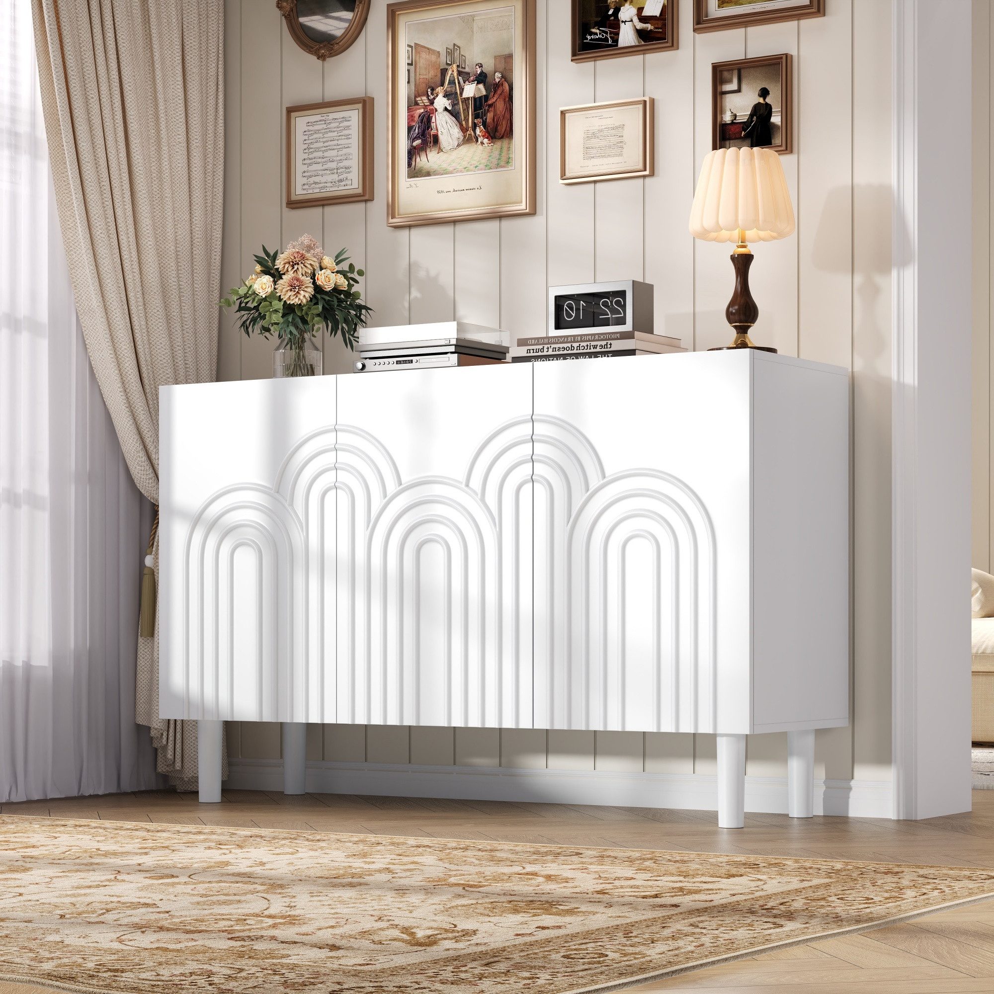 Merax Sideboard Wohnzimmerschrank mit 16 cm hohen Tischbeinen (1 St., 120x38,5x79 cm), Kommode mit 3 Türen, verstellbaren Einlegeböden & 5 Ablagefächern