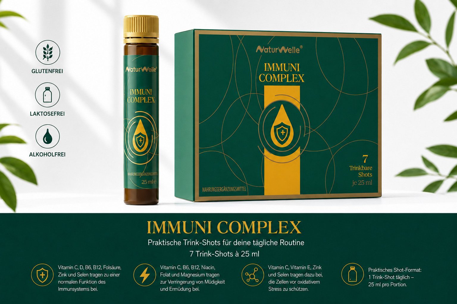 NaturWelle IMMUNI COMPLEX TRINKSHOTS Trinkshots, 1 er Packung à 7 St., 175 ml, made in Germany