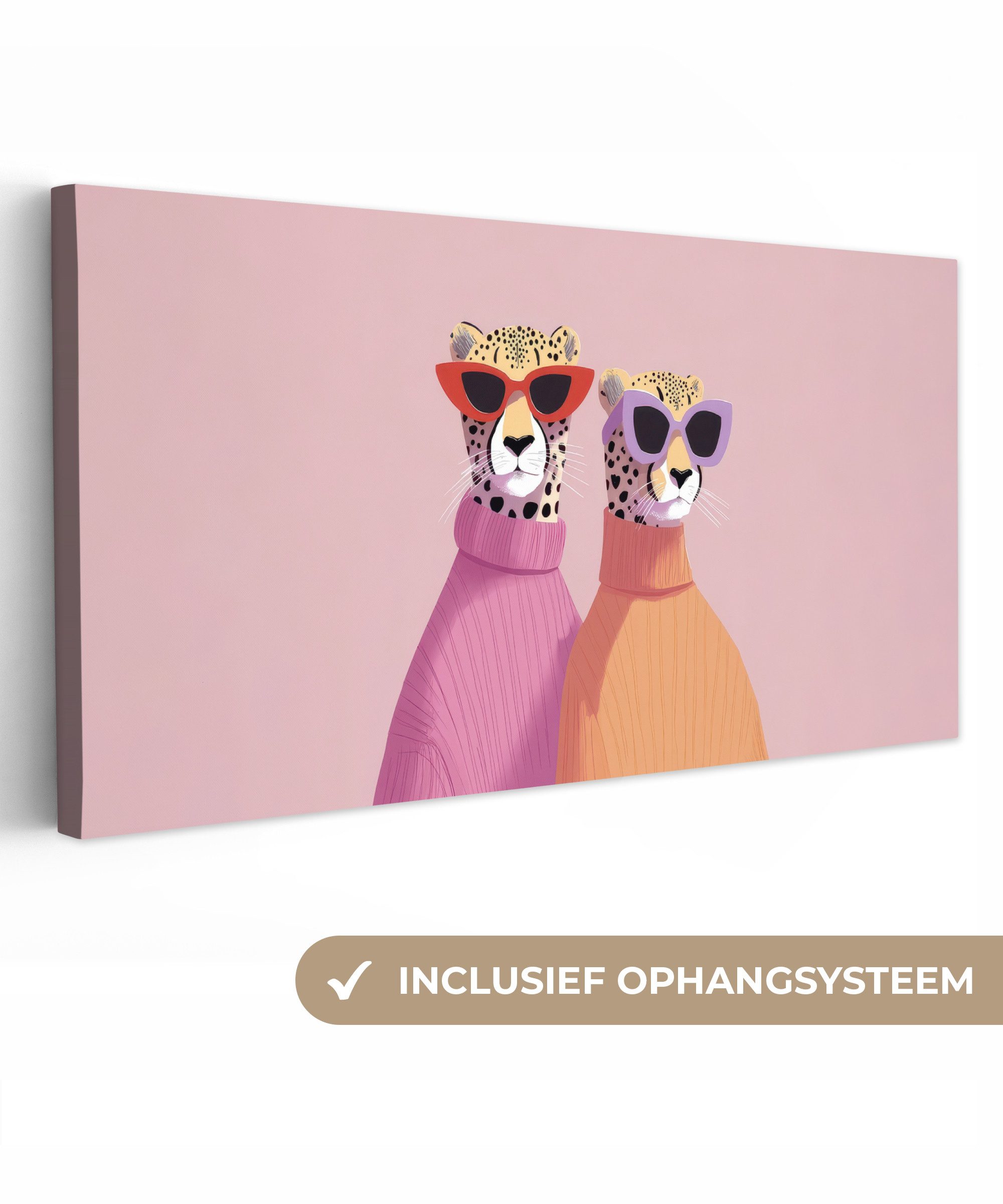 OneMillionCanvasses® Leinwandbild Panorama Jagd auf Leoparden - Sonnenbrillen - Pullover, Fotodruck (1 St), Wandbild, Deko Schlafzimmer Wohnzimmer Flur 40x20 cm