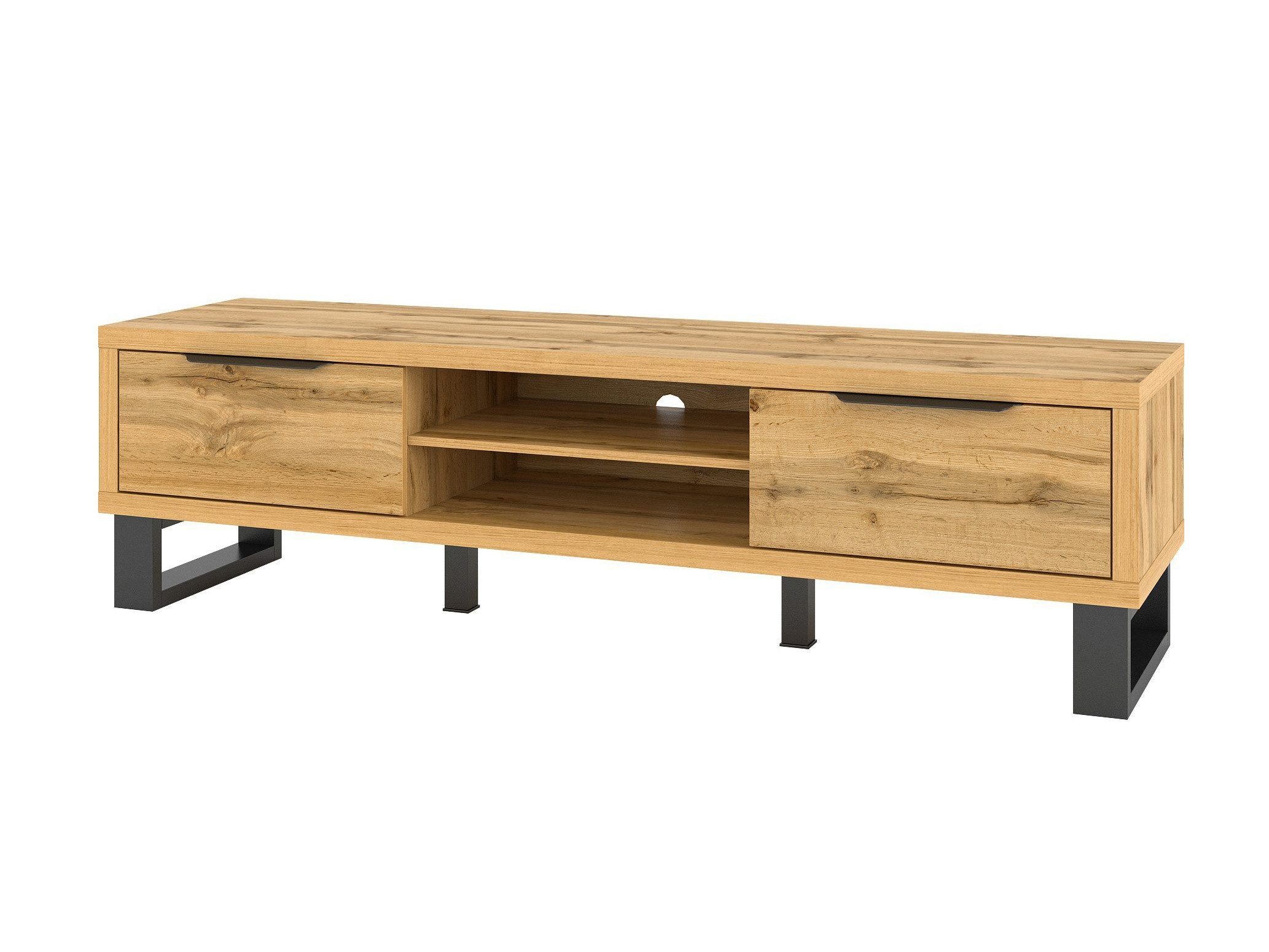 Beautysofa TV-Schrank HALLE Regale mit Klappen, Versenkte Griffe, mit Metallfüße